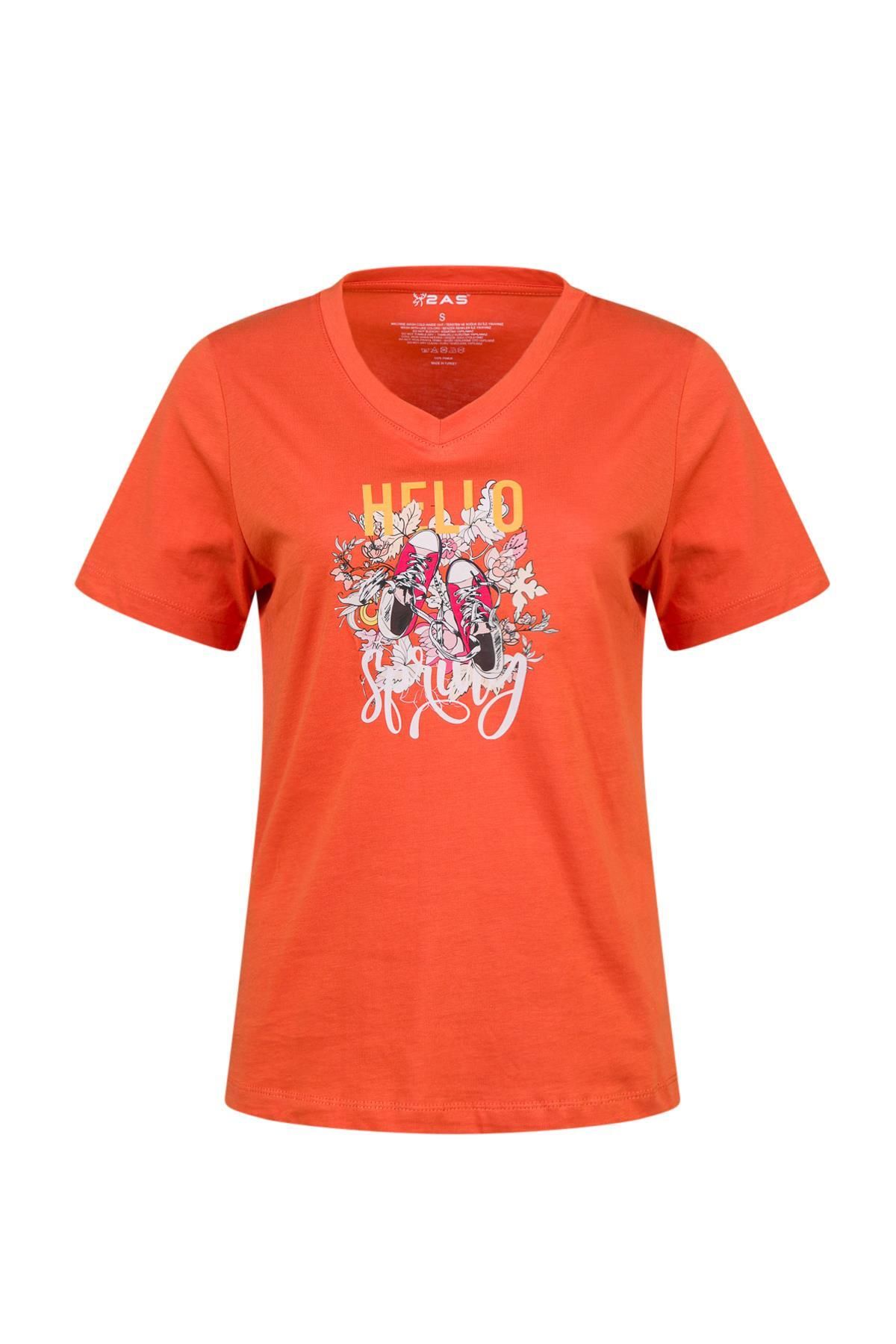 2AS Alone Baskılı V Yaka Kadın T-Shirt 402