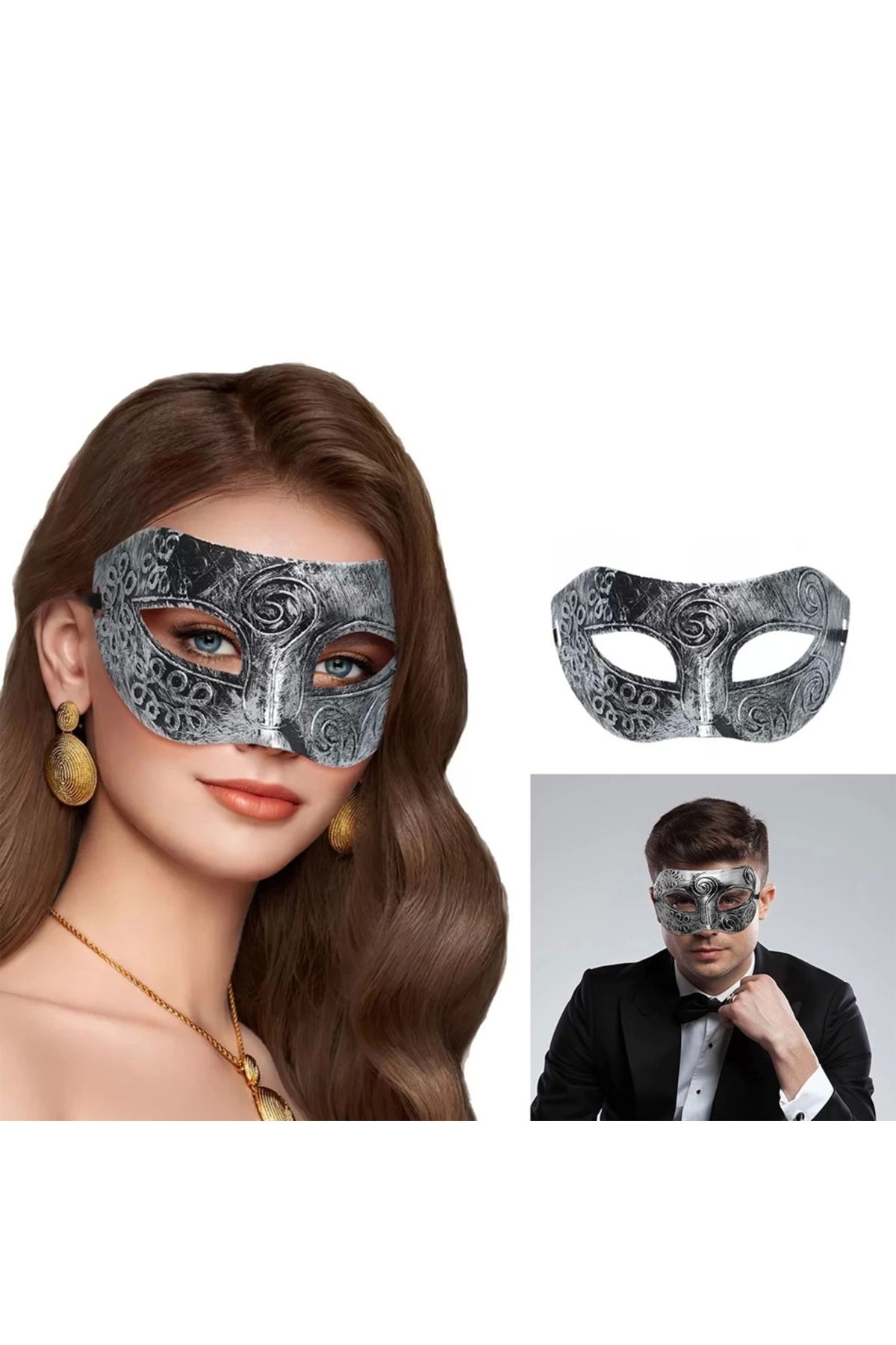 shopwave Gümüş Eskitme Yüz Maskesi - Antik Tarz Balo Maskesi
