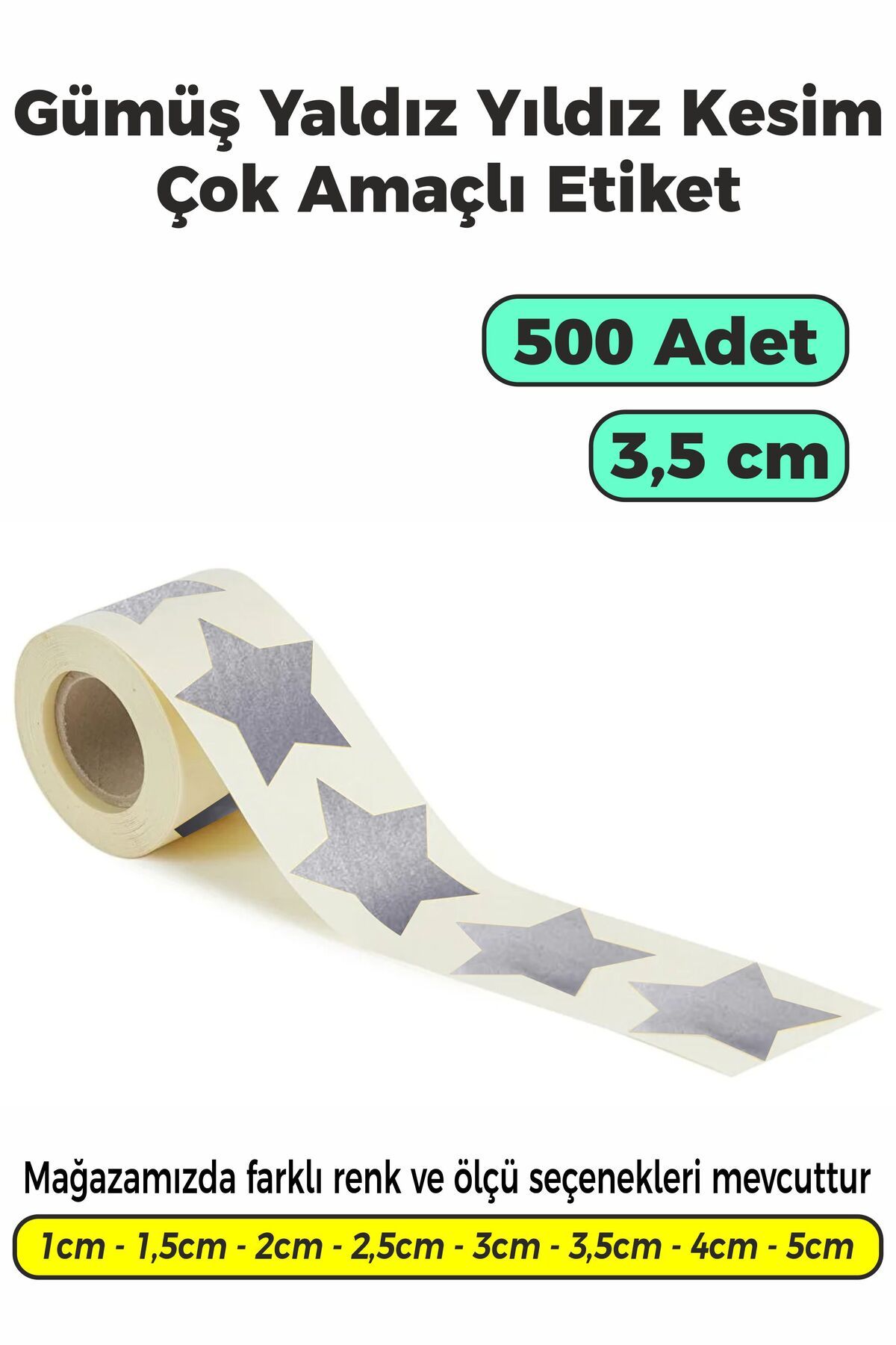 SB store Gümüş Yaldız Renk Yıldız Kesim Çok Amaçlı Etiket 3,5cm 500 Adet