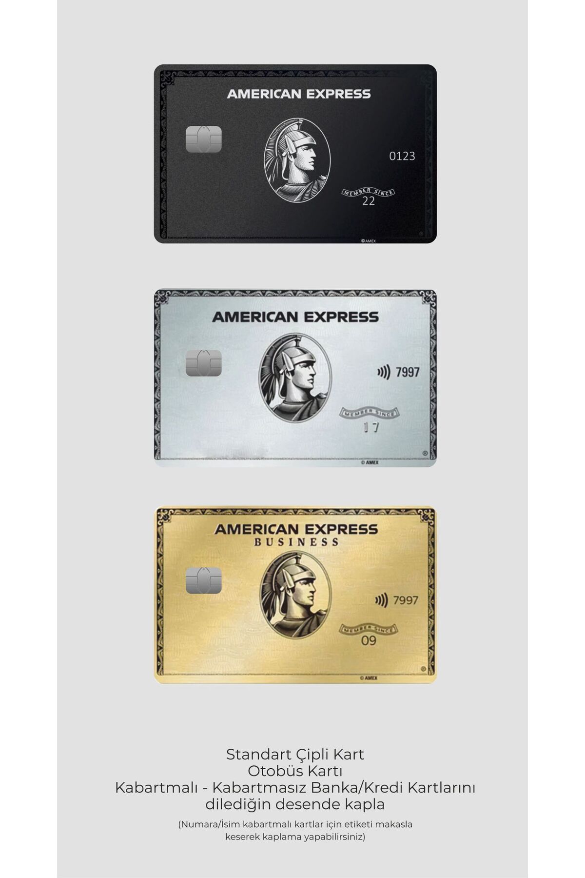 hediyenebak 3'lü American Express - Papara, Tosla, Otobüs Kart Kaplama Stickeri Kredi Kartı Için