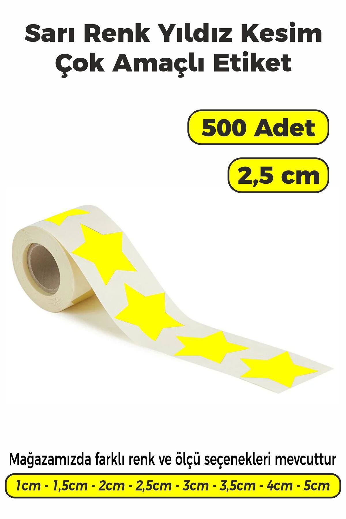 SB store Sarı Renk Yıldız Kesim Çok Amaçlı Etiket 2,5cm 500 Adet