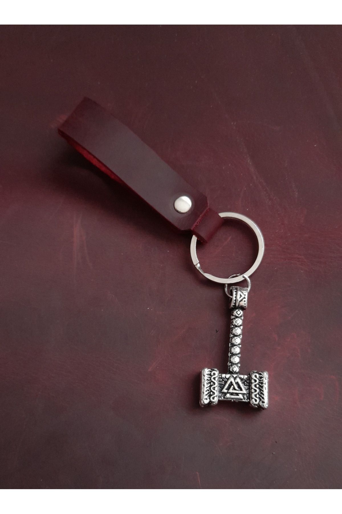 E&F Takı THOR ÇEKİÇ PRWMİUM SEMBOL EL YAPIMI HAKİKİ DERİ ANAHTARLIK
