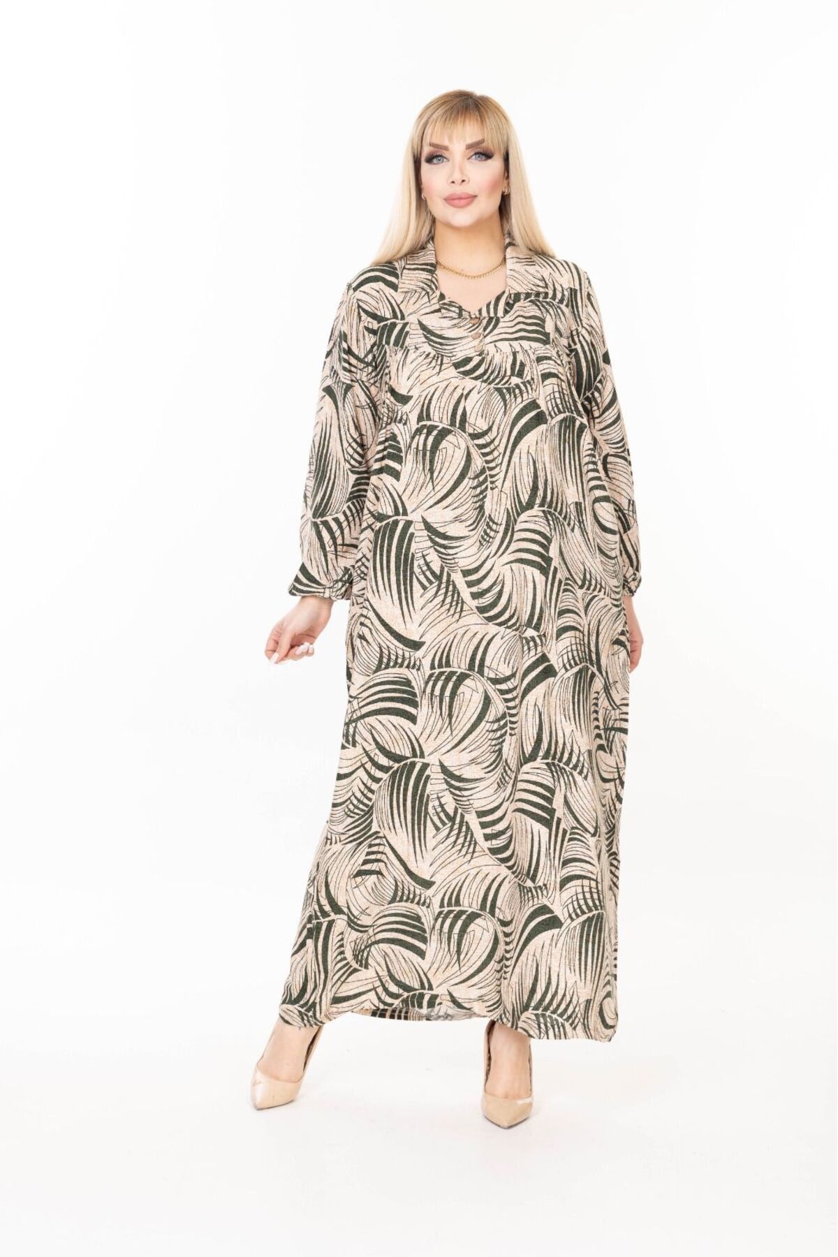 mervemoda-Women's Long Sleeve Plus Size Woven Summer Long Sleeve Dress 6