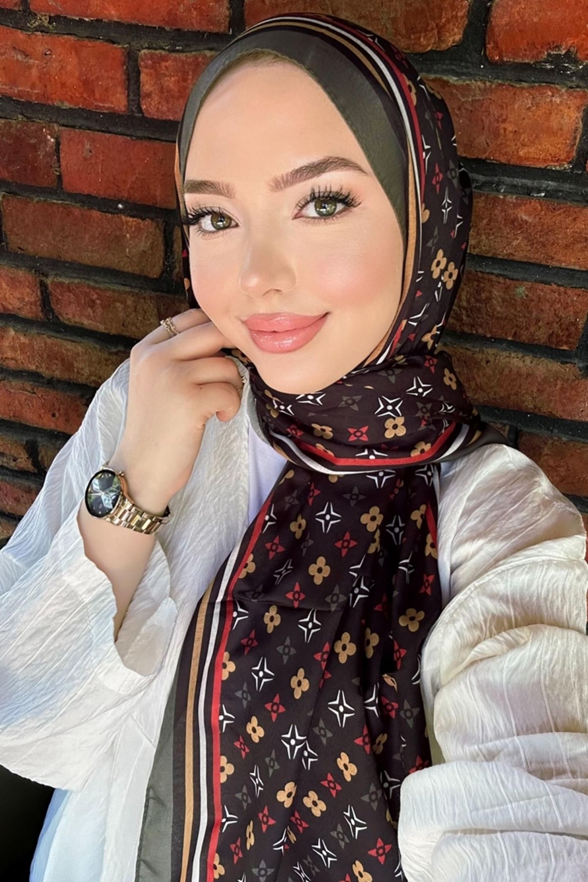 Modaselvim Yonca Desen Soft Şal Serisi 702ART1138 Haki