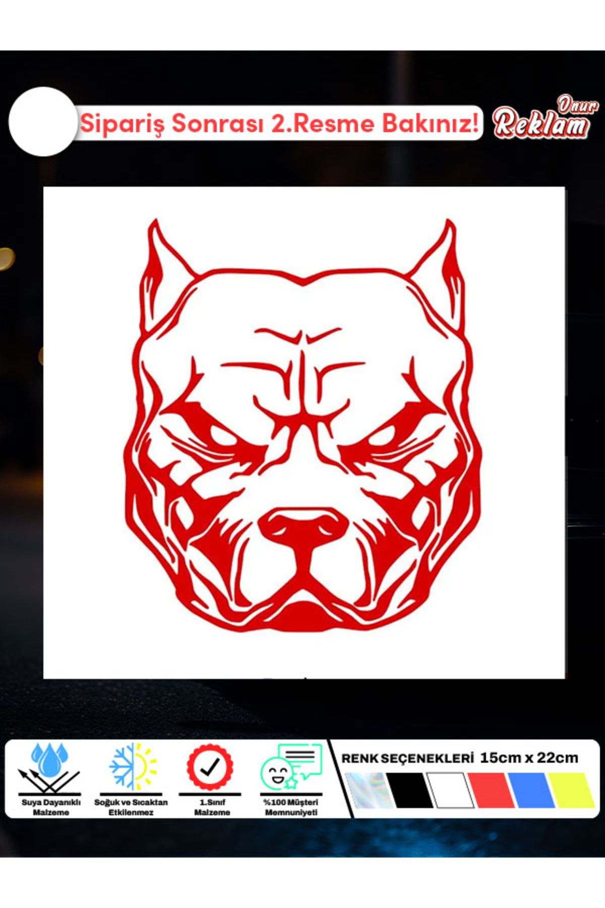 Onur Reklam Pitbull Yüz Tasarımlı Araç Stickerı – Suya Dayanıklı Koruma Köpeği Çıkartması (15x22 cm)