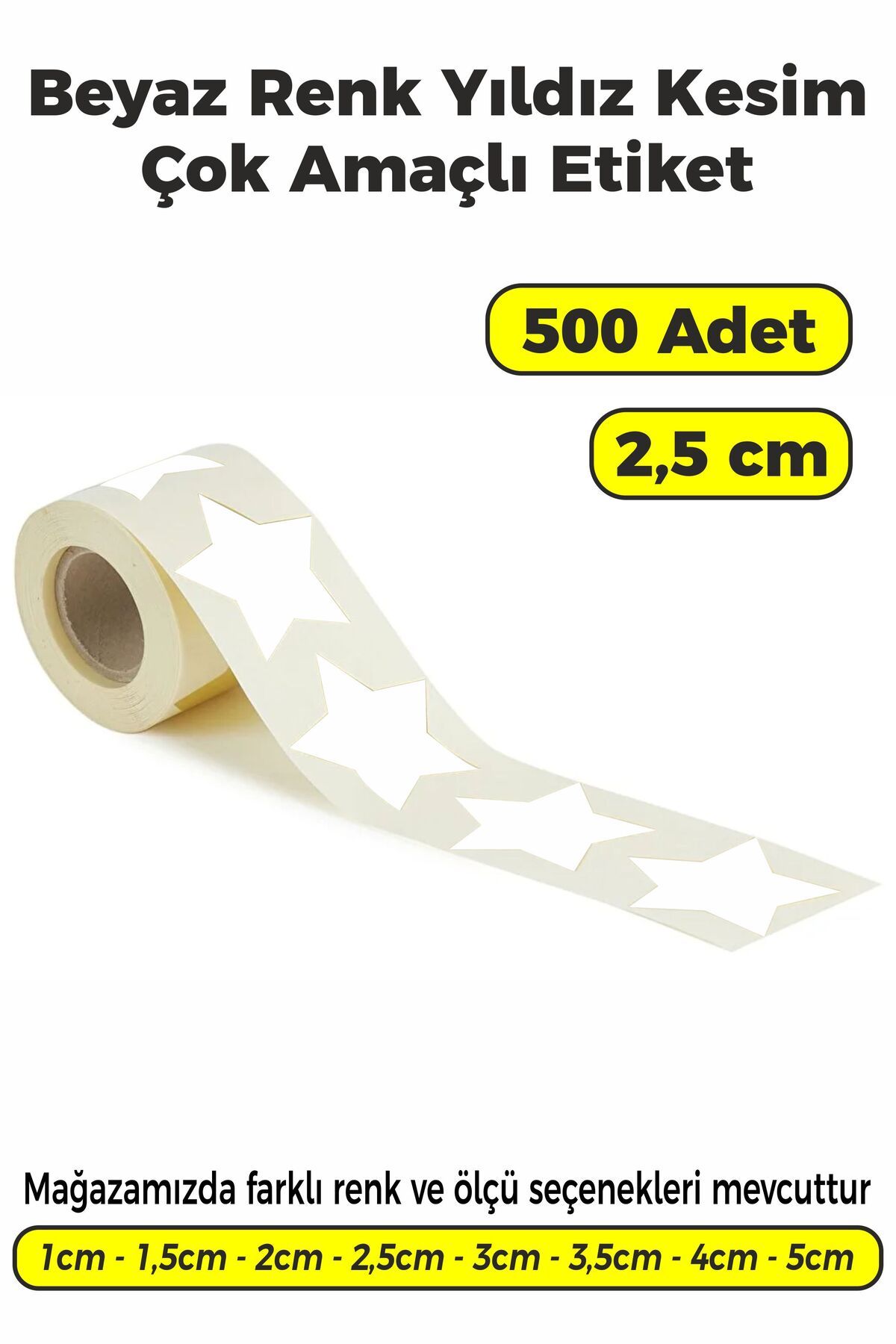SB store Beyaz Renk Yıldız Kesim Çok Amaçlı Etiket 2,5cm 500 Adet