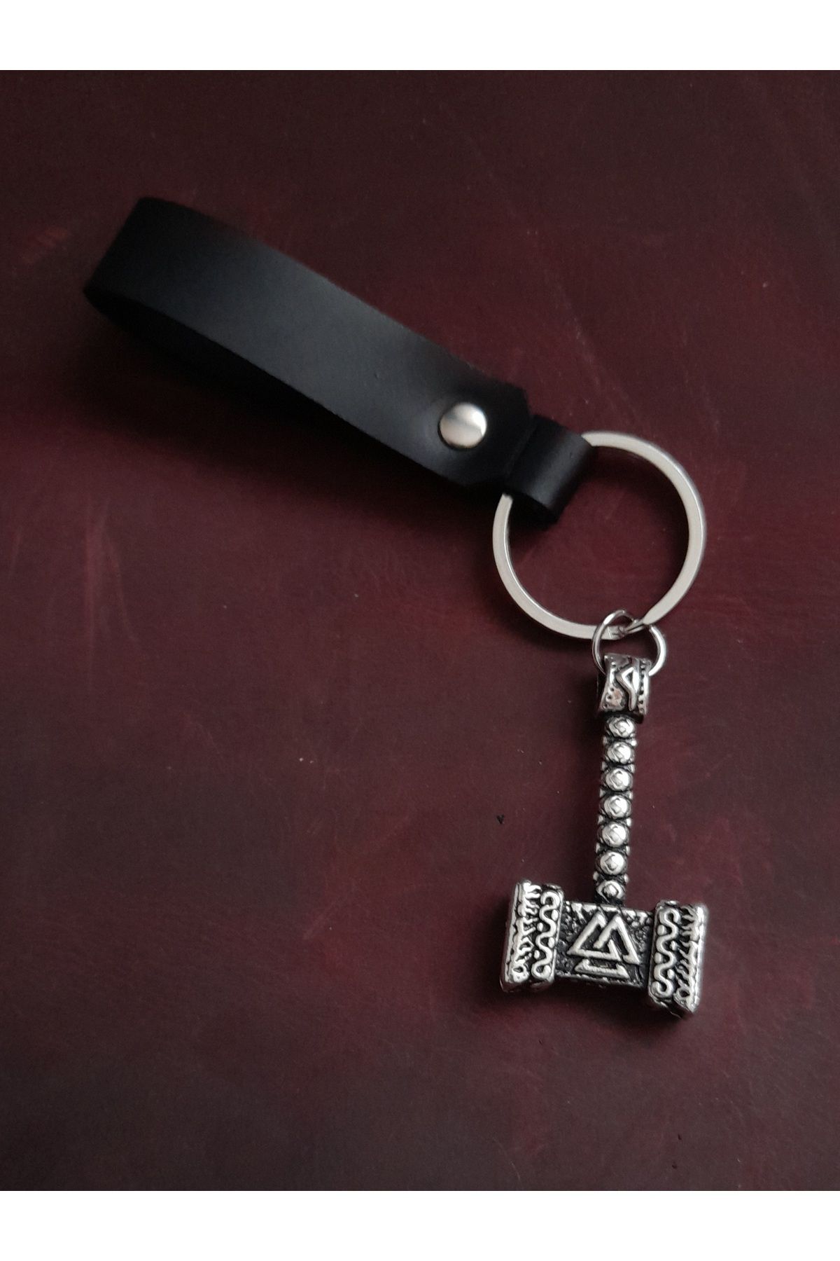 E&F Takı THOR ÇEKİÇ PRWMİUM SEMBOL EL YAPIMI HAKİKİ DERİ ANAHTARLIK
