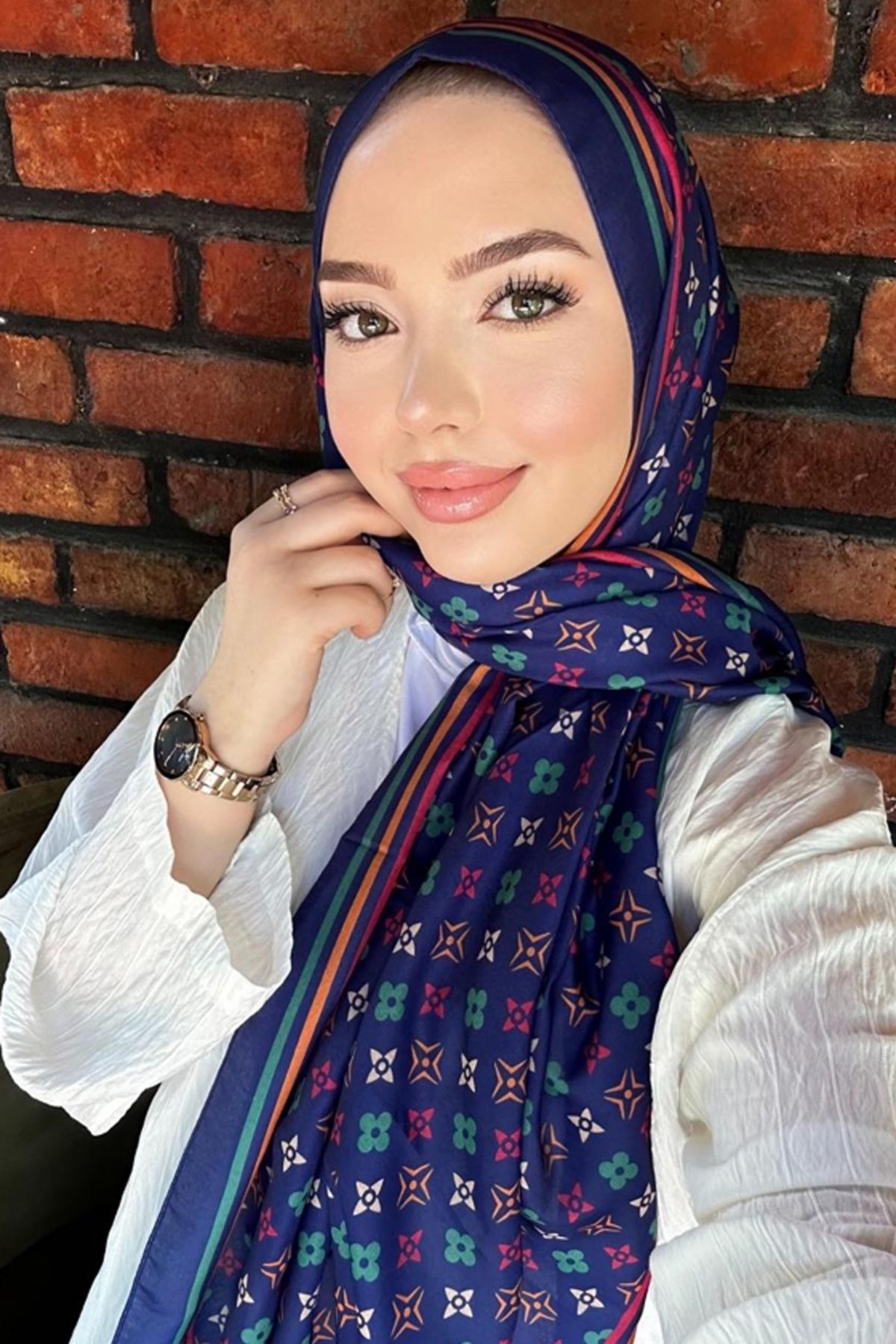 Modaselvim Yonca Desen Soft Şal Serisi 702ART1138 Saks