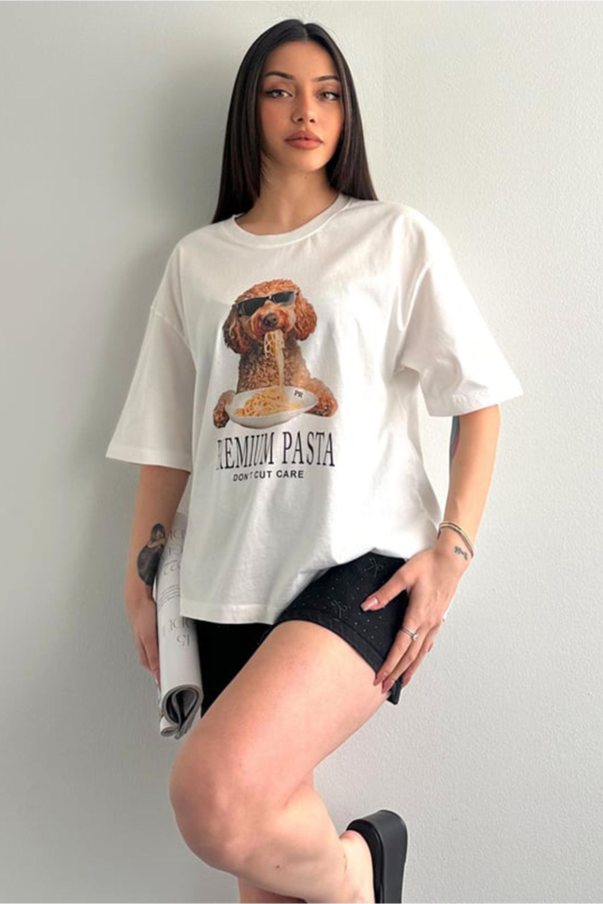 VİZYON İKRA Poodle Premium Pasta Baskılı Unisex T-shirt/Tişört - TÜM YAŞ GRUPLARI