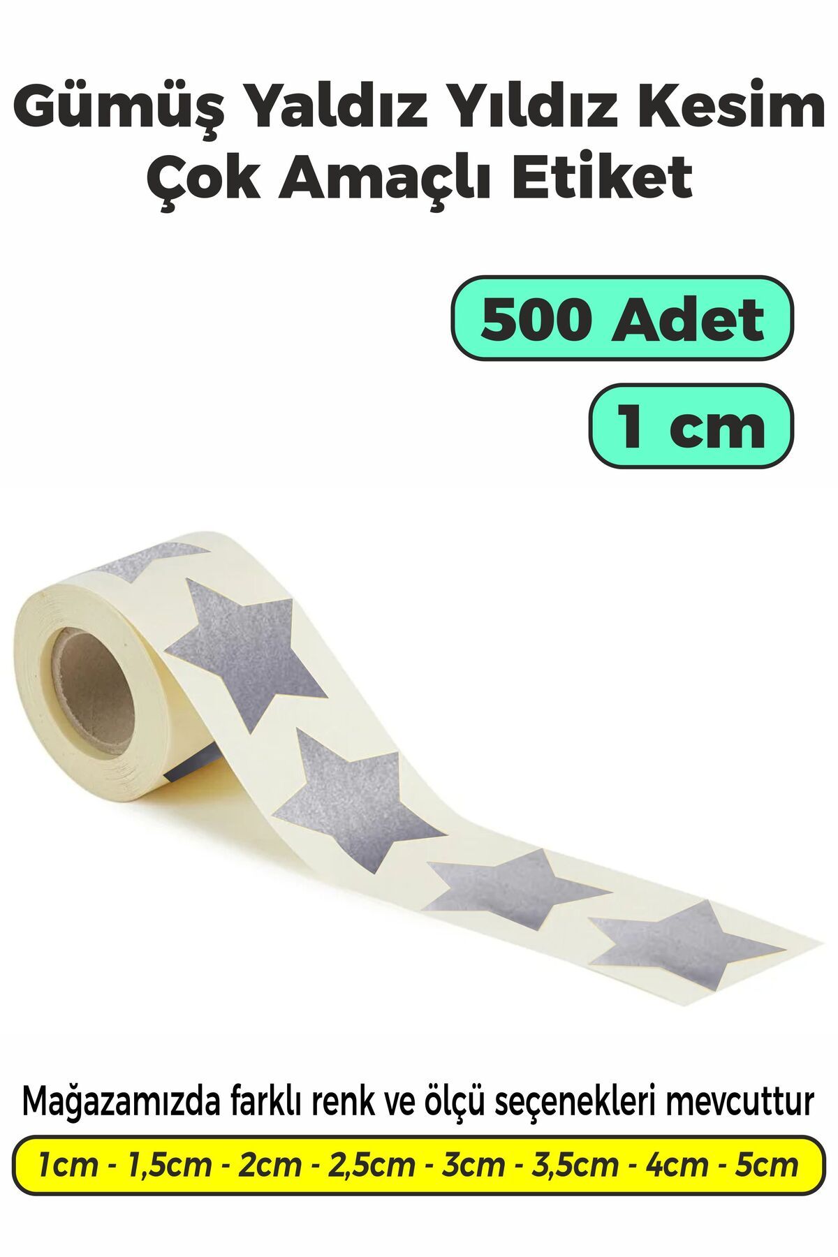SB store Gümüş Yaldız Renk Yıldız Kesim Çok Amaçlı Etiket 1cm 500 Adet