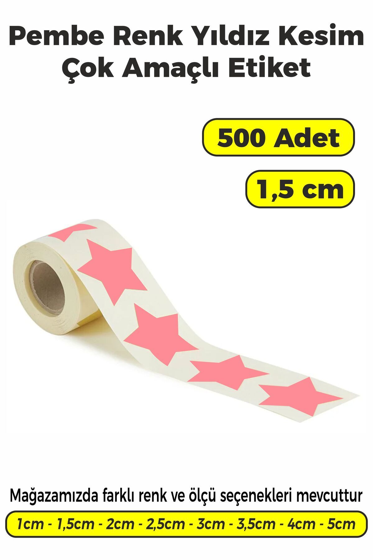 SB store Pembe Renk Yıldız Kesim Çok Amaçlı Etiket 1,5cm 500 Adet