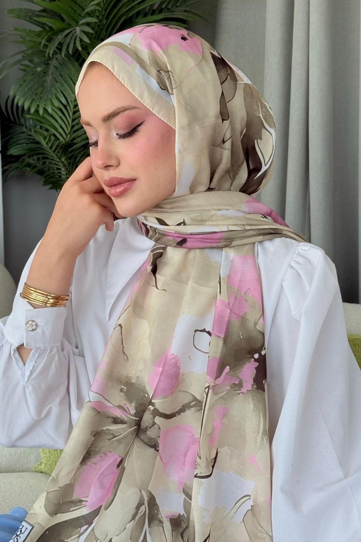 HAZA MODA Alaçatı Dijital Şal Bej