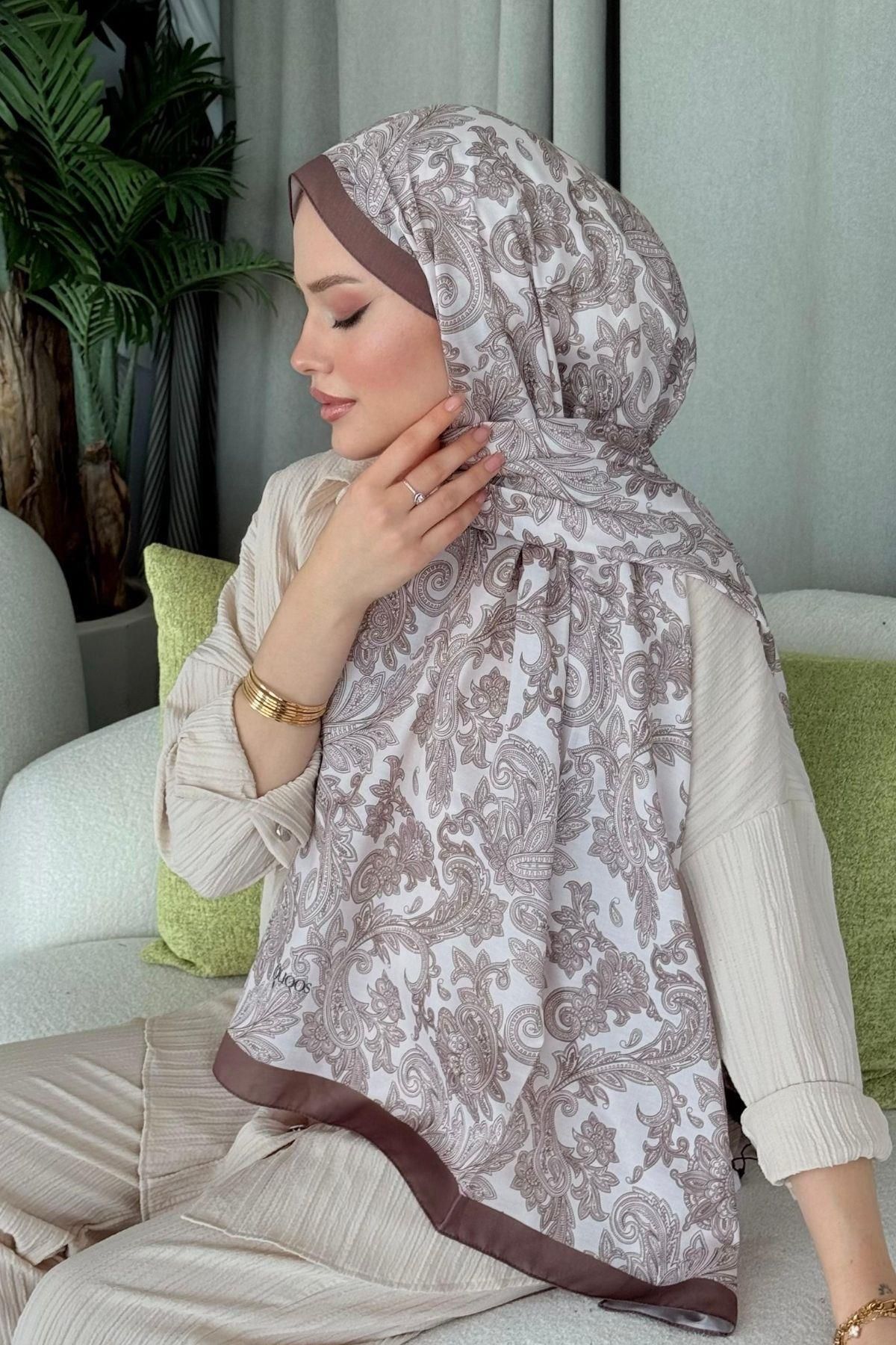 HAZA MODA Aras Desen Dijital Şal Kahve