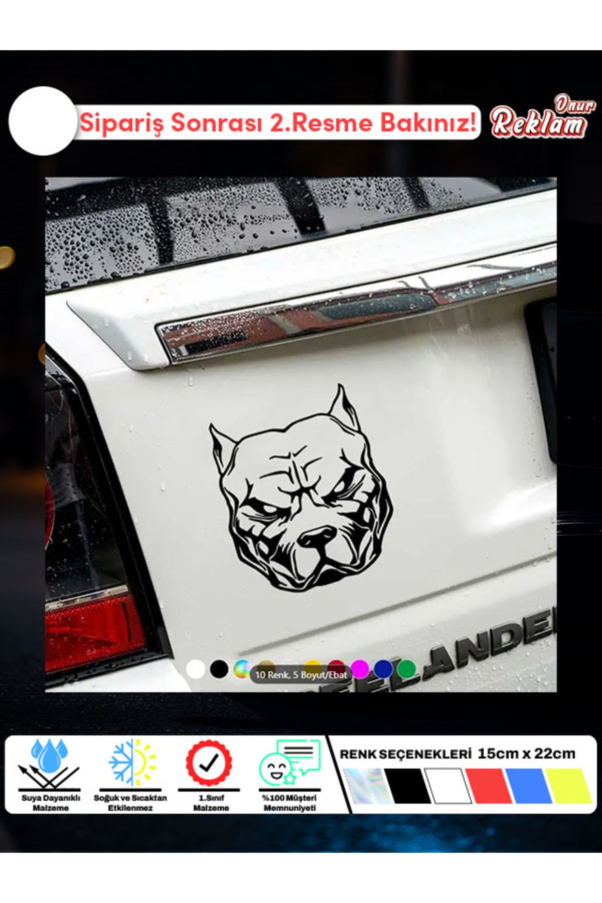 Onur Reklam Pitbull Yüz Tasarımlı Araç Stickerı – Suya Dayanıklı Koruma Köpeği Çıkartması (15x22 cm)