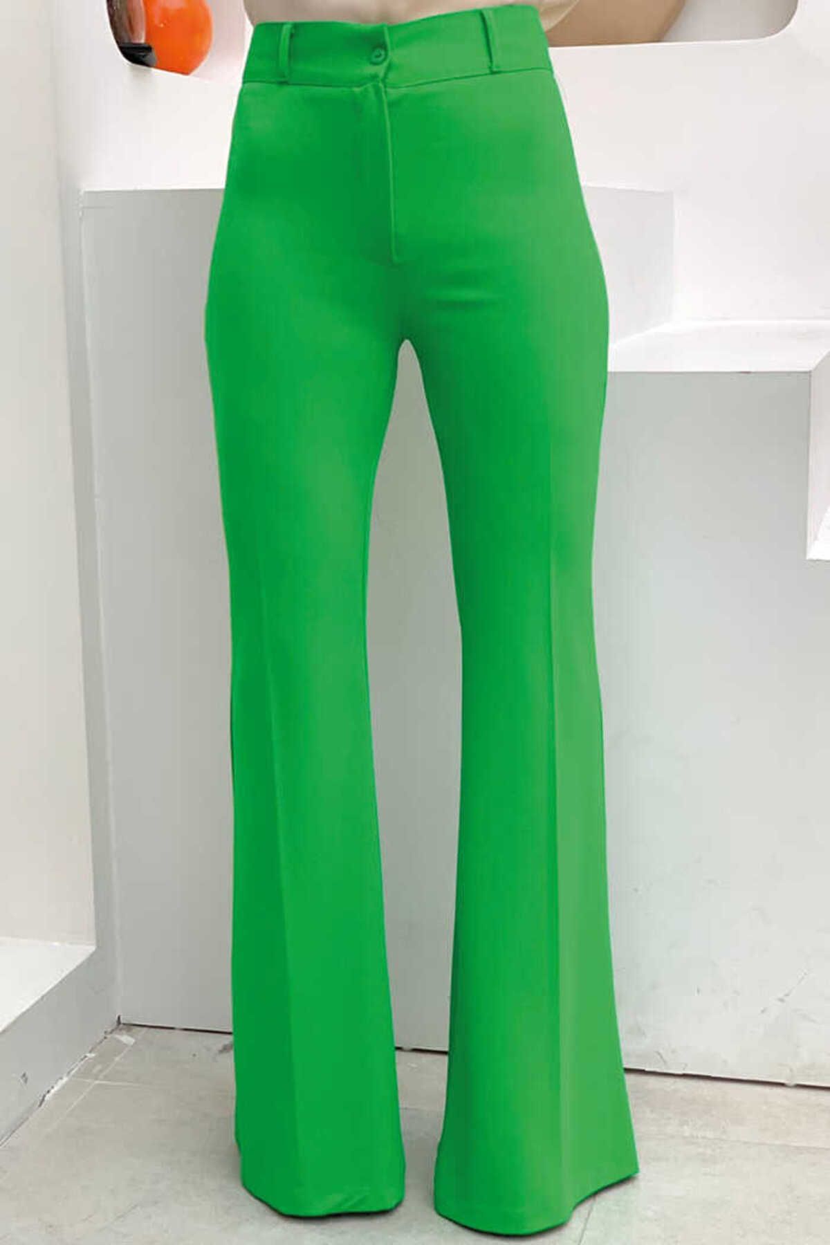 BYM Bel Fermuarlı İspanyolpaça Pantolon 0231 Yeşil