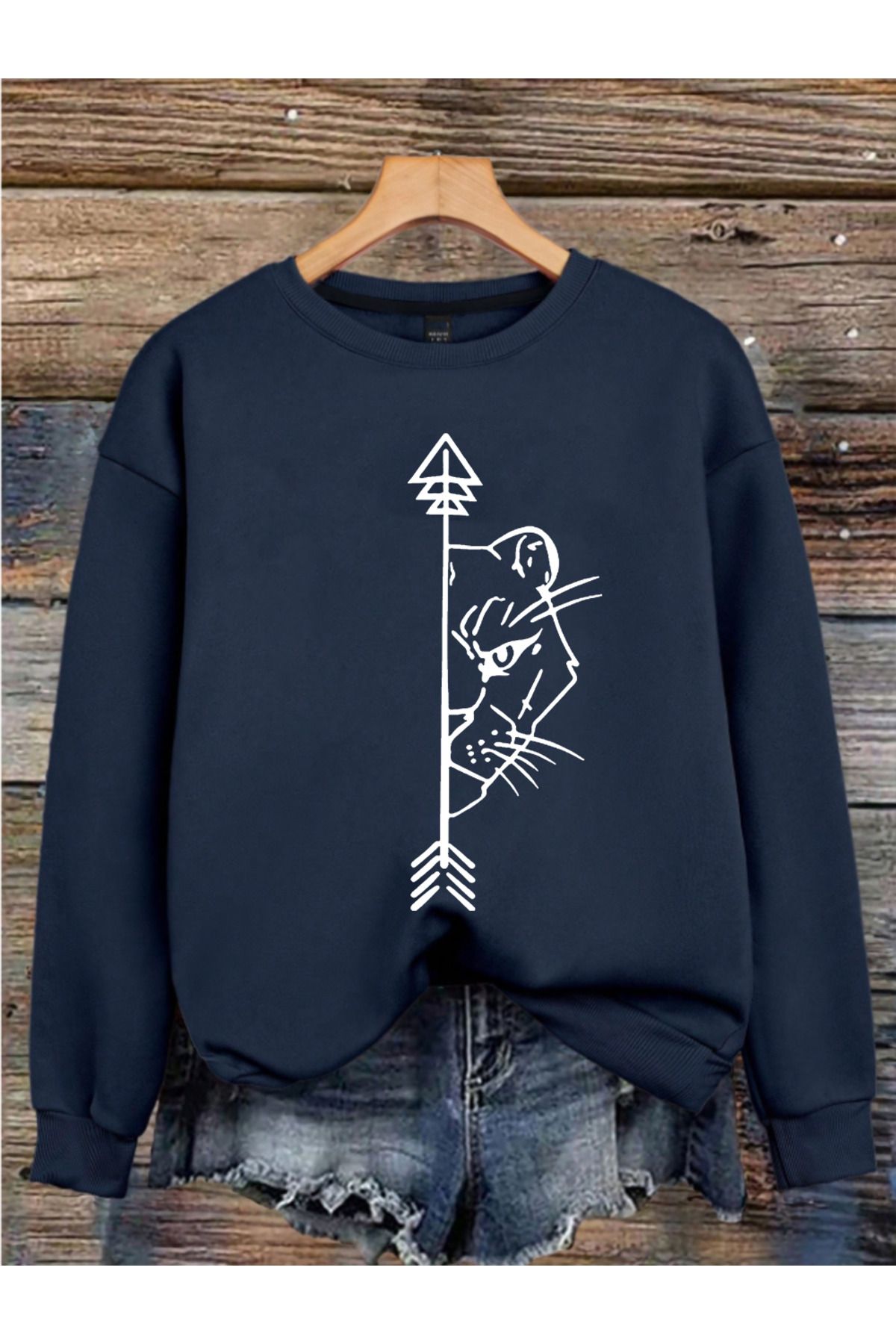MAGORS DİŞİ ASLAN BASKILI 3 İPLİK BİSİKLET YAKA UZUN KOLLU KADIN SWEATSHIRT