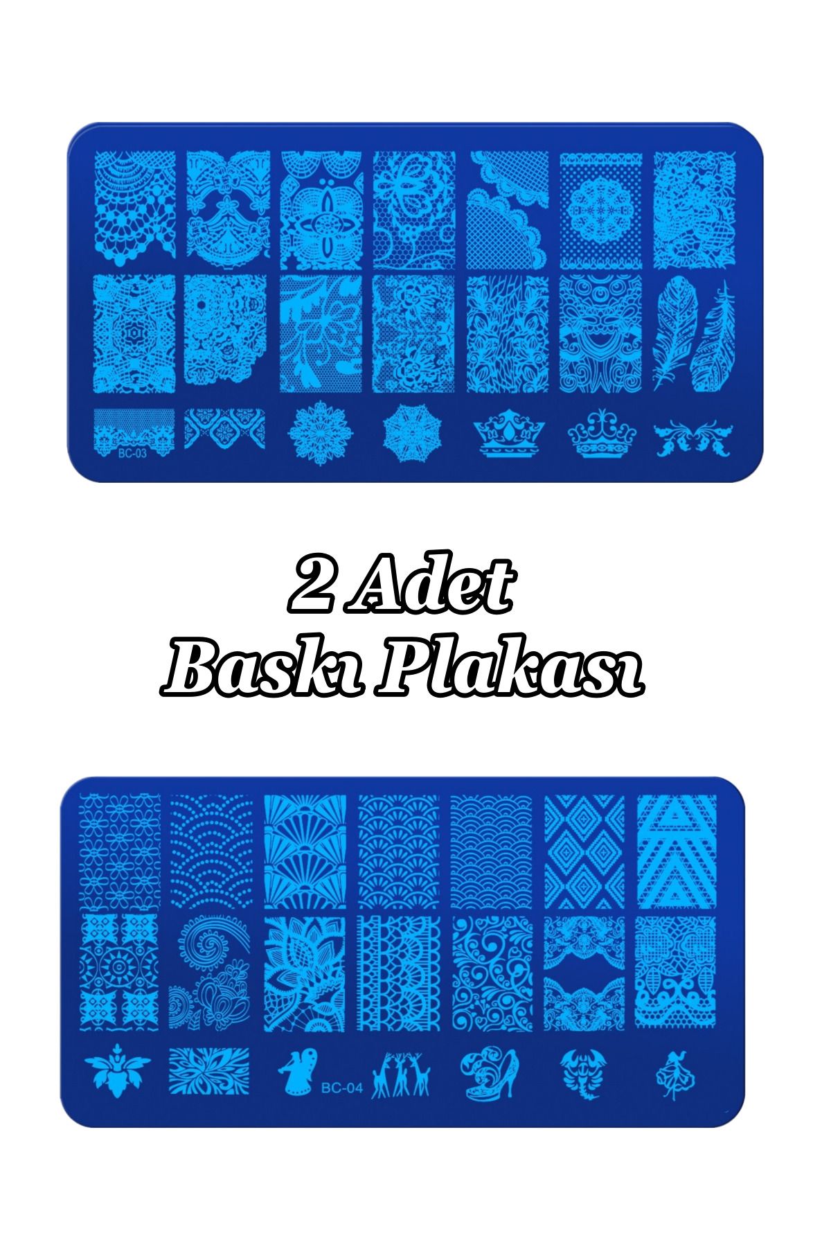 Easy Beauty 2 Adet Baskı Plakası ve Nail Art French Stamper, Desen Baskı Paleti. Stampa Plakası BC