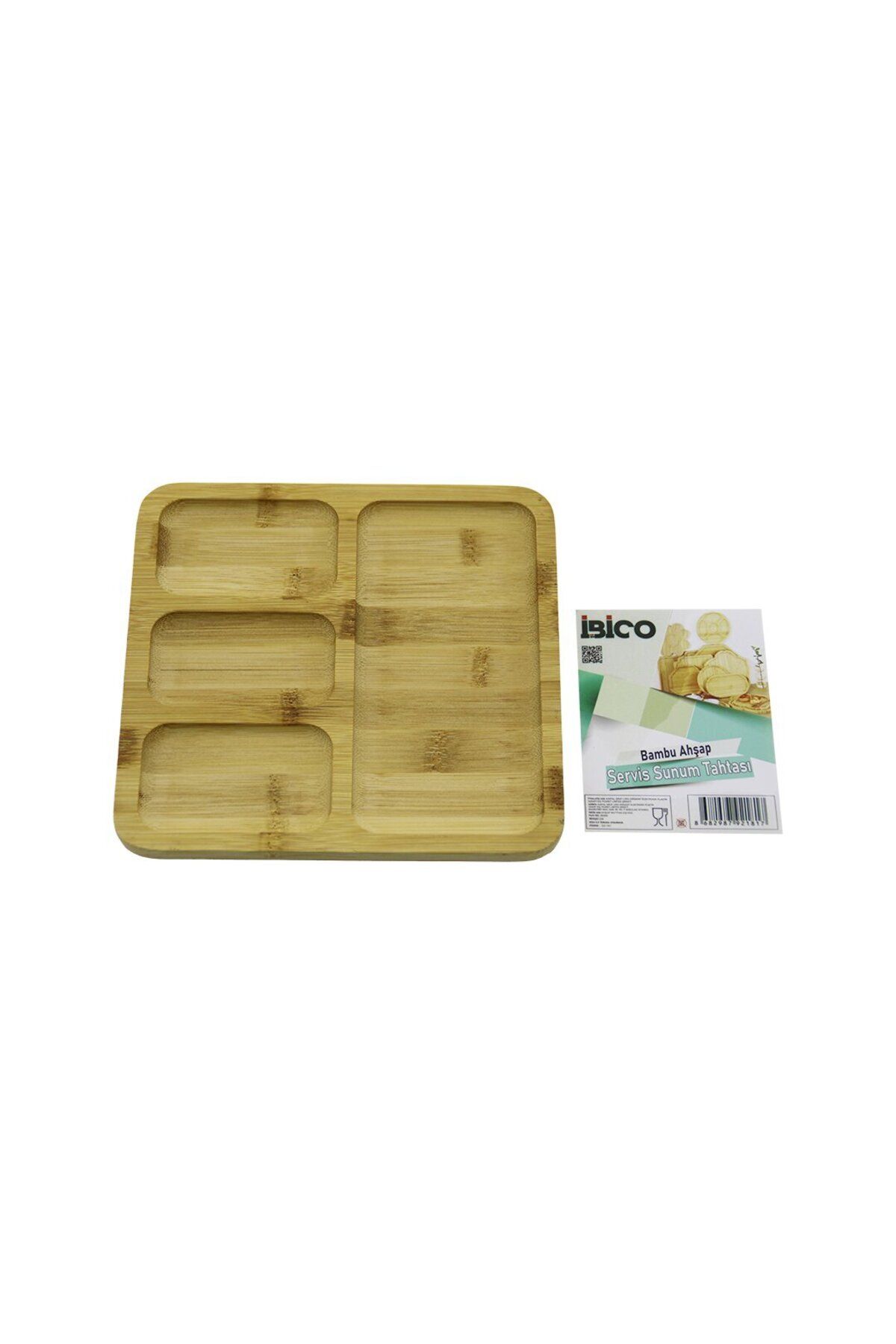 Zayla KARE 4 BÖLMELİ=3+1 AHŞAP BAMBU SERVİS SUNUM TEPSİ - TAHTASI 20 X 20 X 1.4CM (5165)