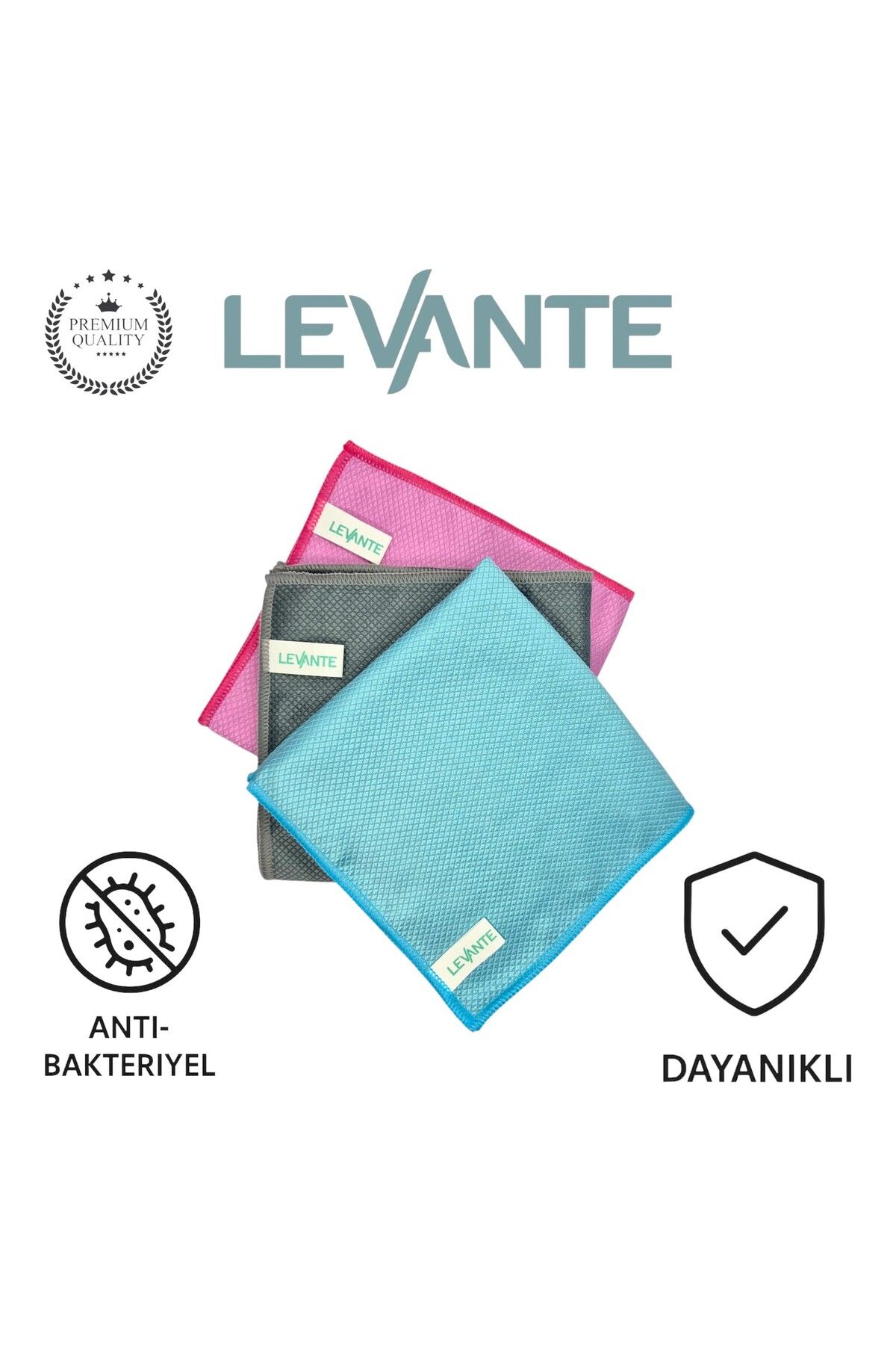 Levante Premium Diamond Mikrofiber Cam ve Temizlik Bezi 3’lü Set – 40x40 cm | Tüy & İz Yapmaz
