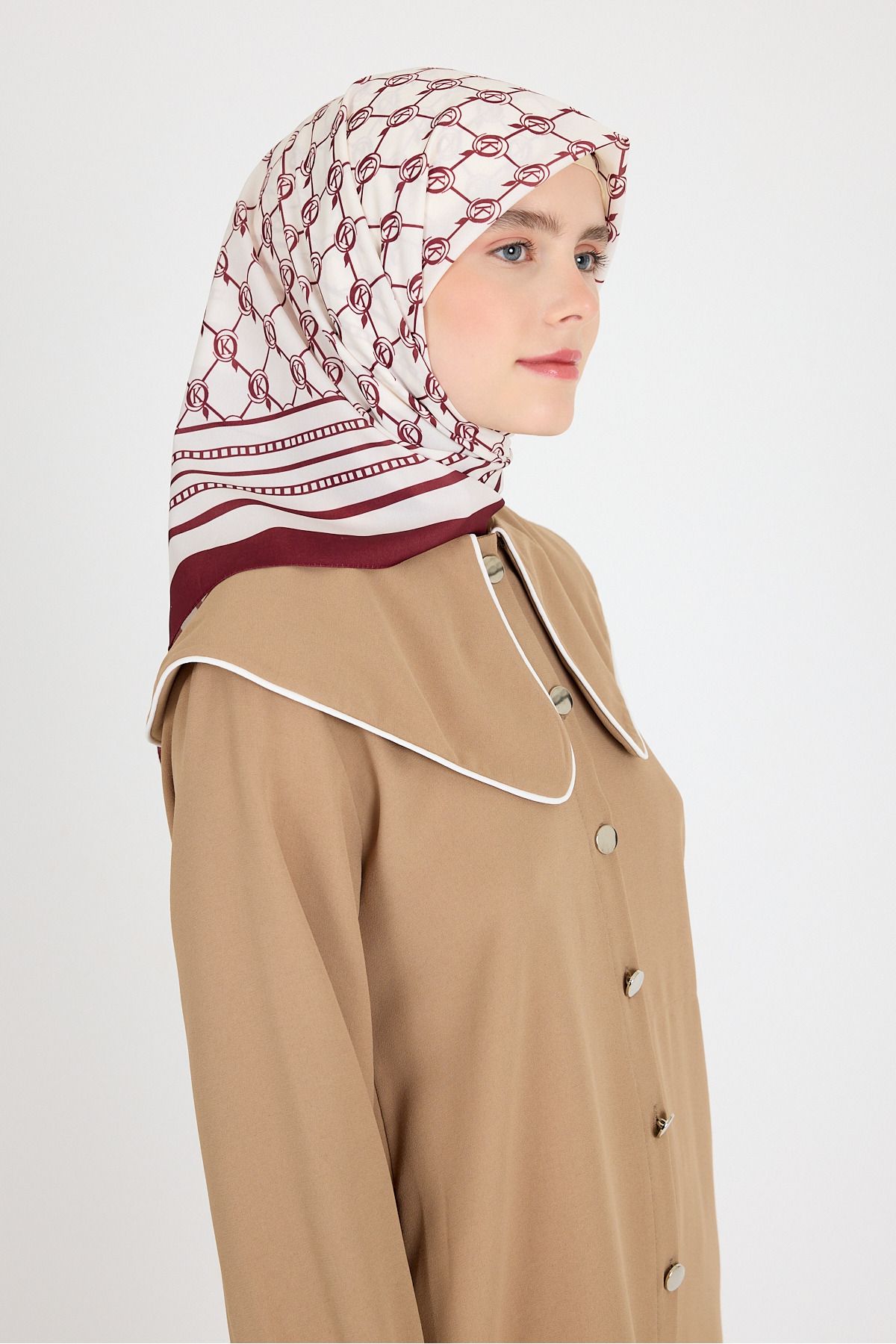 Rays Bordo Monogram Desenli Eşarp 3015