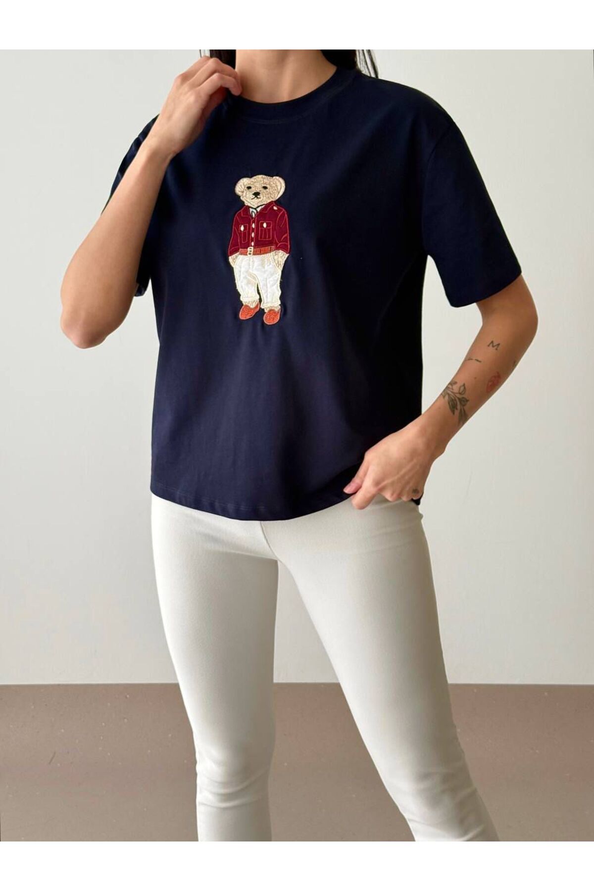OYERGA MODA Kadın Ayıcık Baskılı T-Shirt