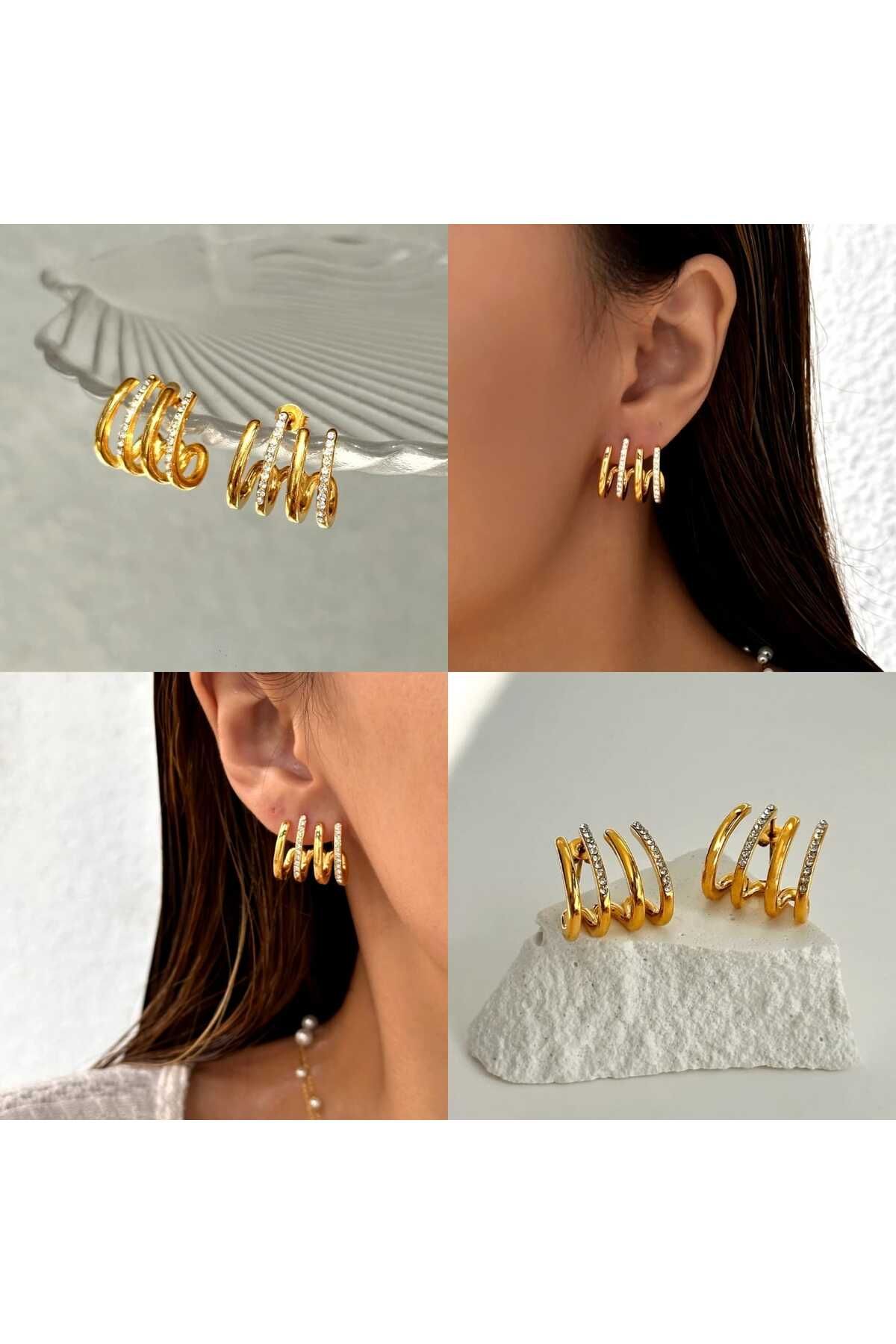 SONES TAŞLI ÇELİK GOLD KÜPE