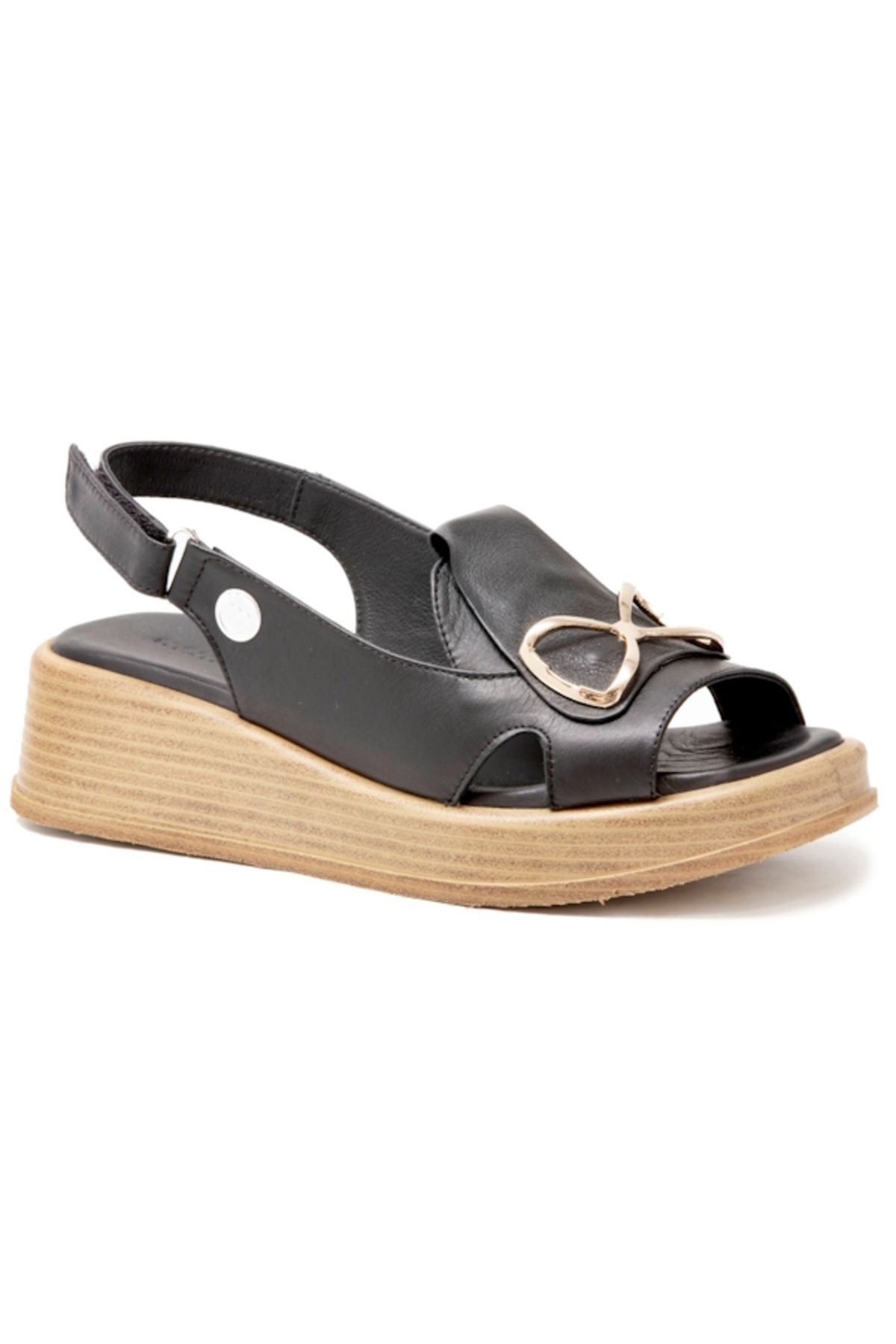 Mammamia D25YS-02780 Siyah Cilt Deri Comfort Kadın Sandalet