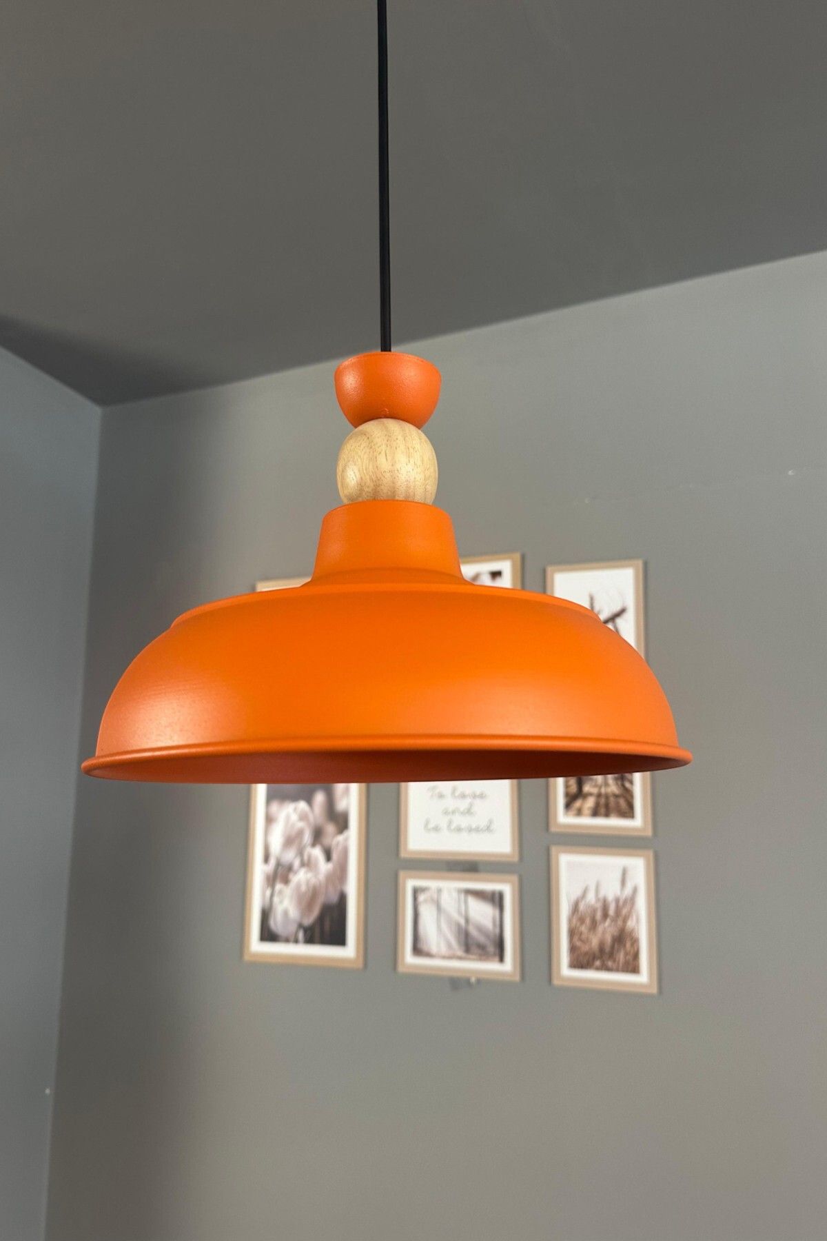 Bamyum Doria Turuncu Tekli Ahşap Kafa Başlık Avize Retro Sarkıt Ofis Showroom Salon Mutfak Avizeleri
