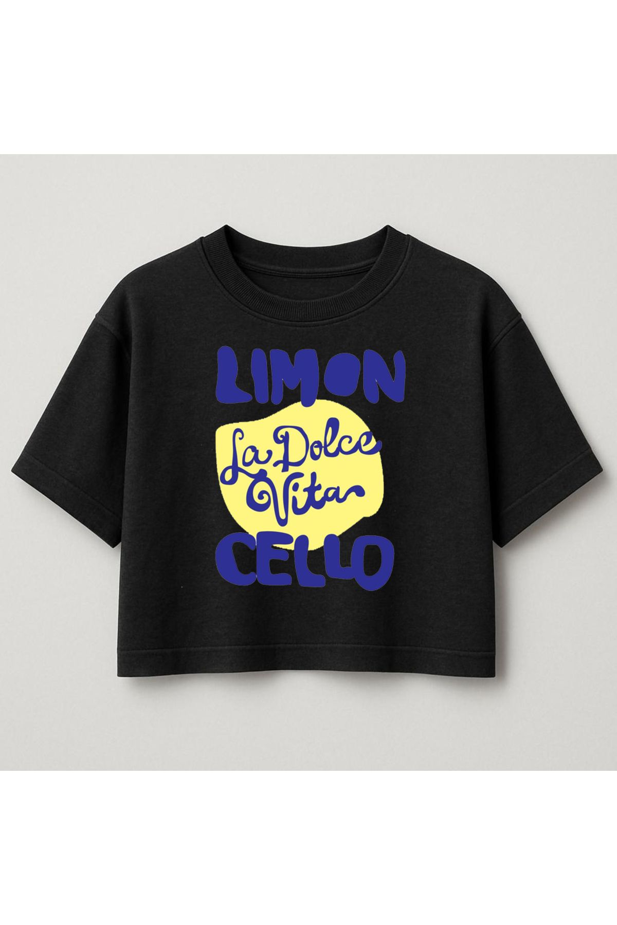 Minou Wear Limoncello Baskılı Özel Tasarım Oversize Crop Tshirt