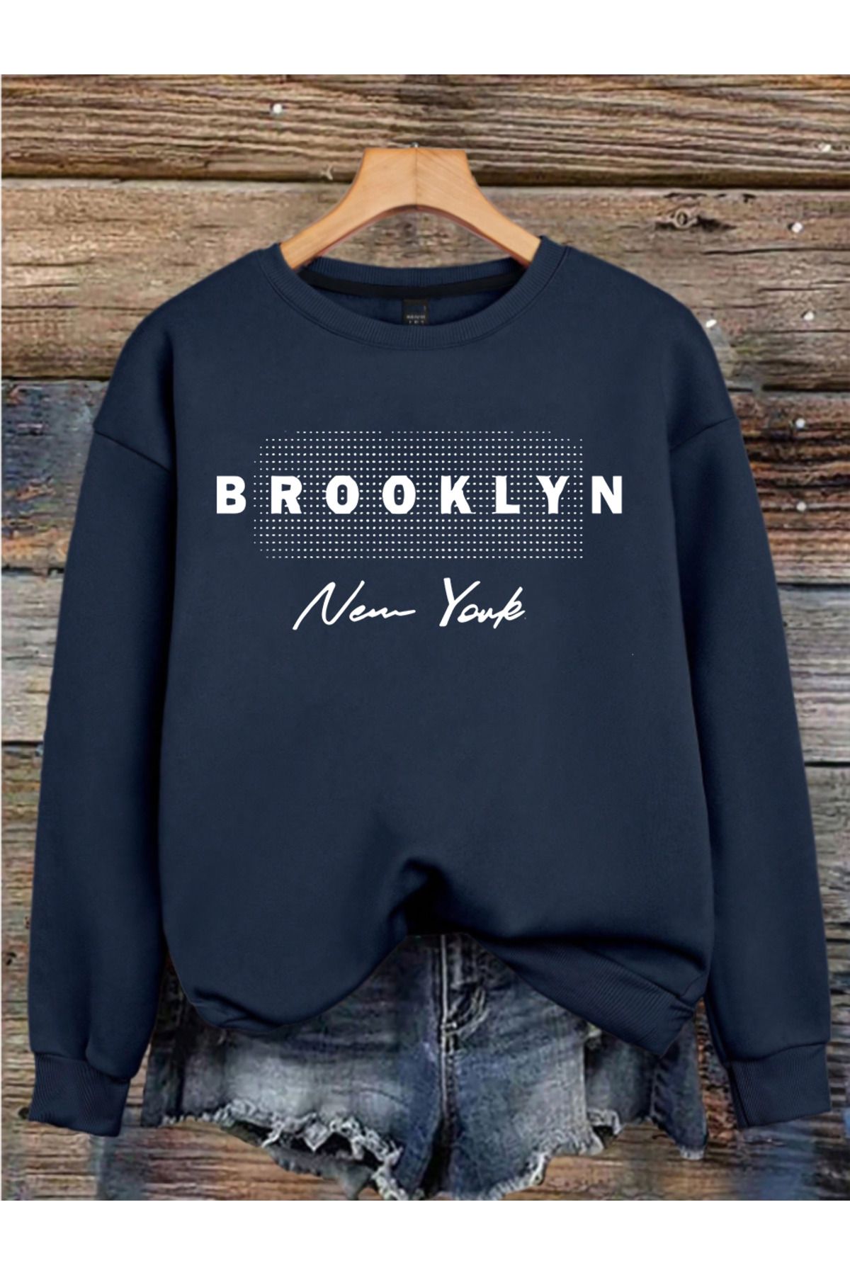 MAGORS BROOKLYN BASKILI 3 İPLİK BİSİKLET YAKA UZUN KOLLU KADIN SWEATSHIRT