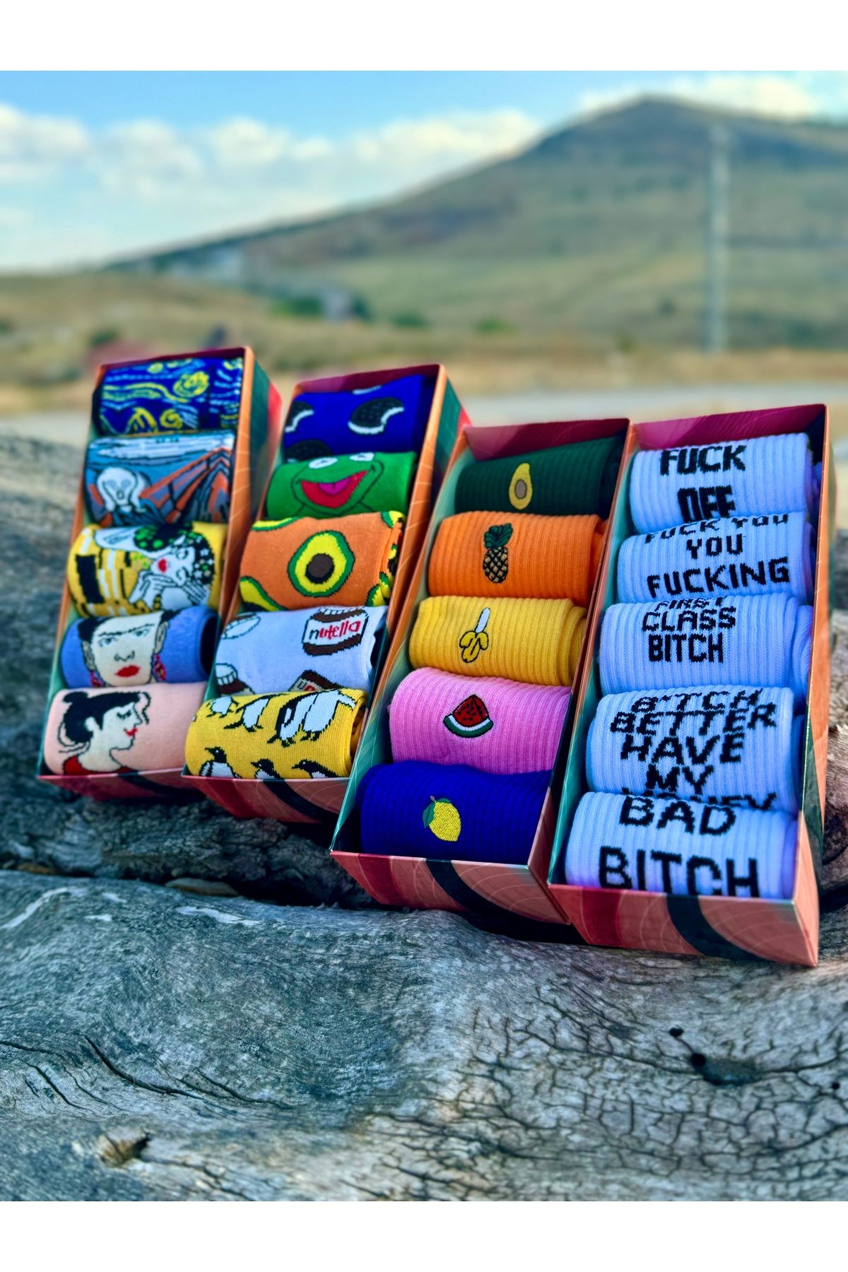 MODA 5'li Sanatsal Özel Tasarım Renkli Soket Çorap Kutulu Set
