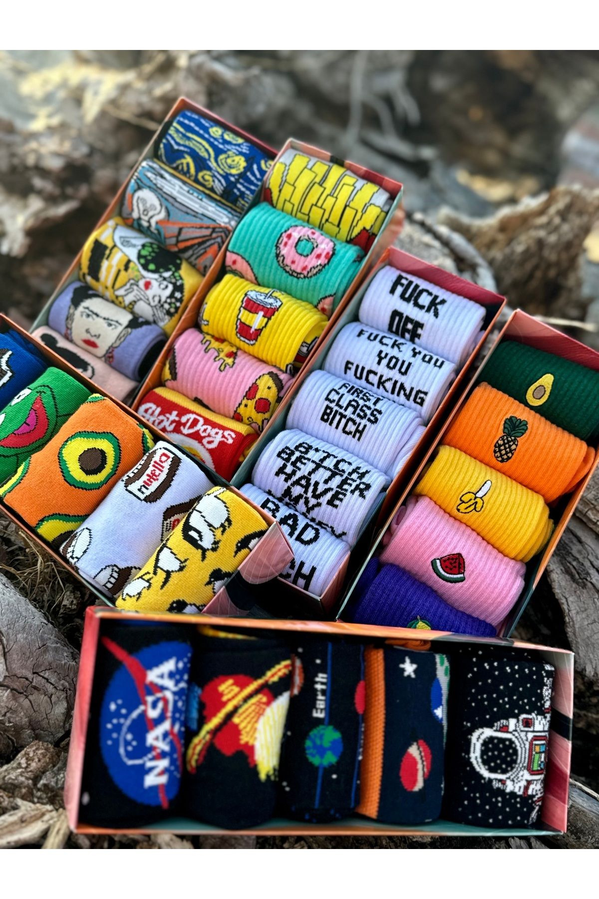 MODA 5'li Penguen Nutella Avokado Oreo Desenli Renkli Soket Çorap Kutulu Set