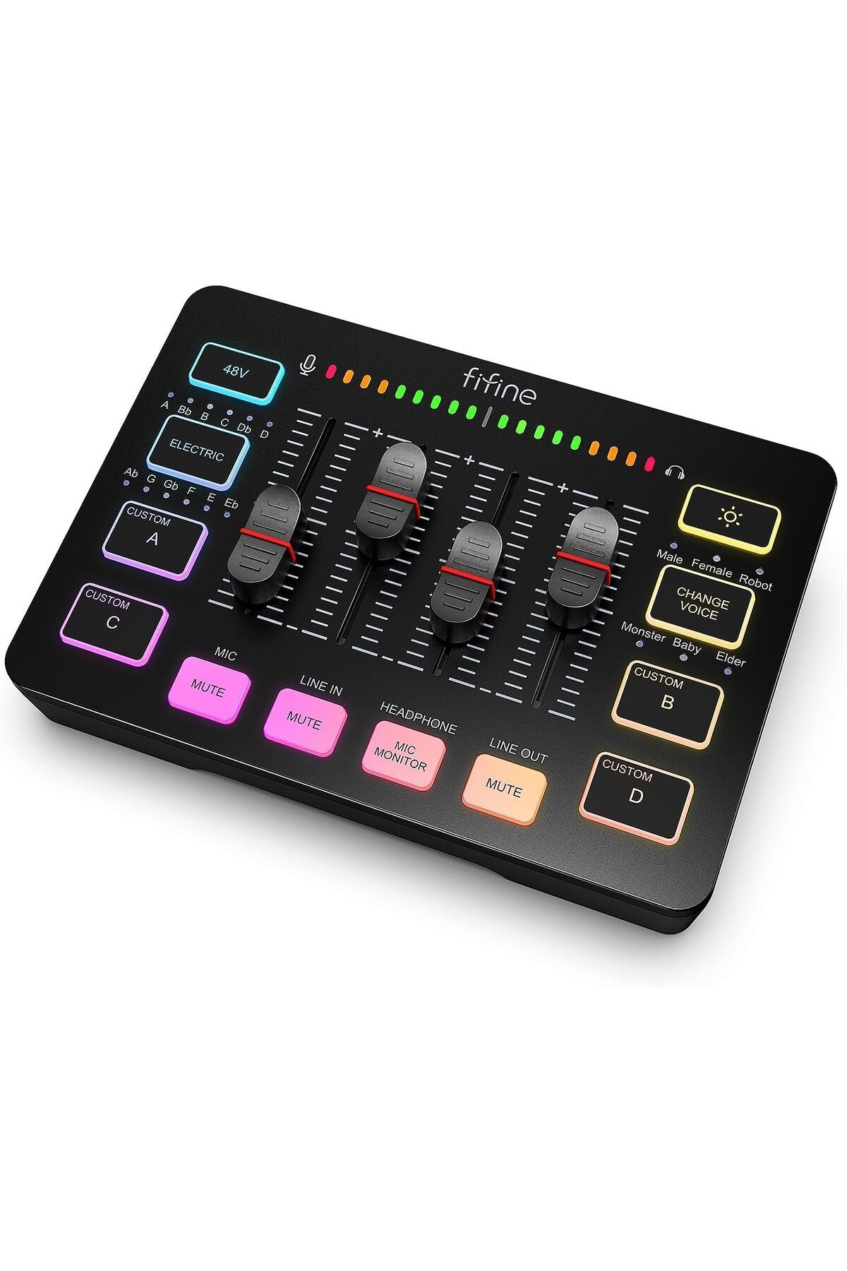 Fifine-Gaming Audio Mixer, Streaming RGB PC Mixer with XLR Microphone Interface, Individual Control, 1