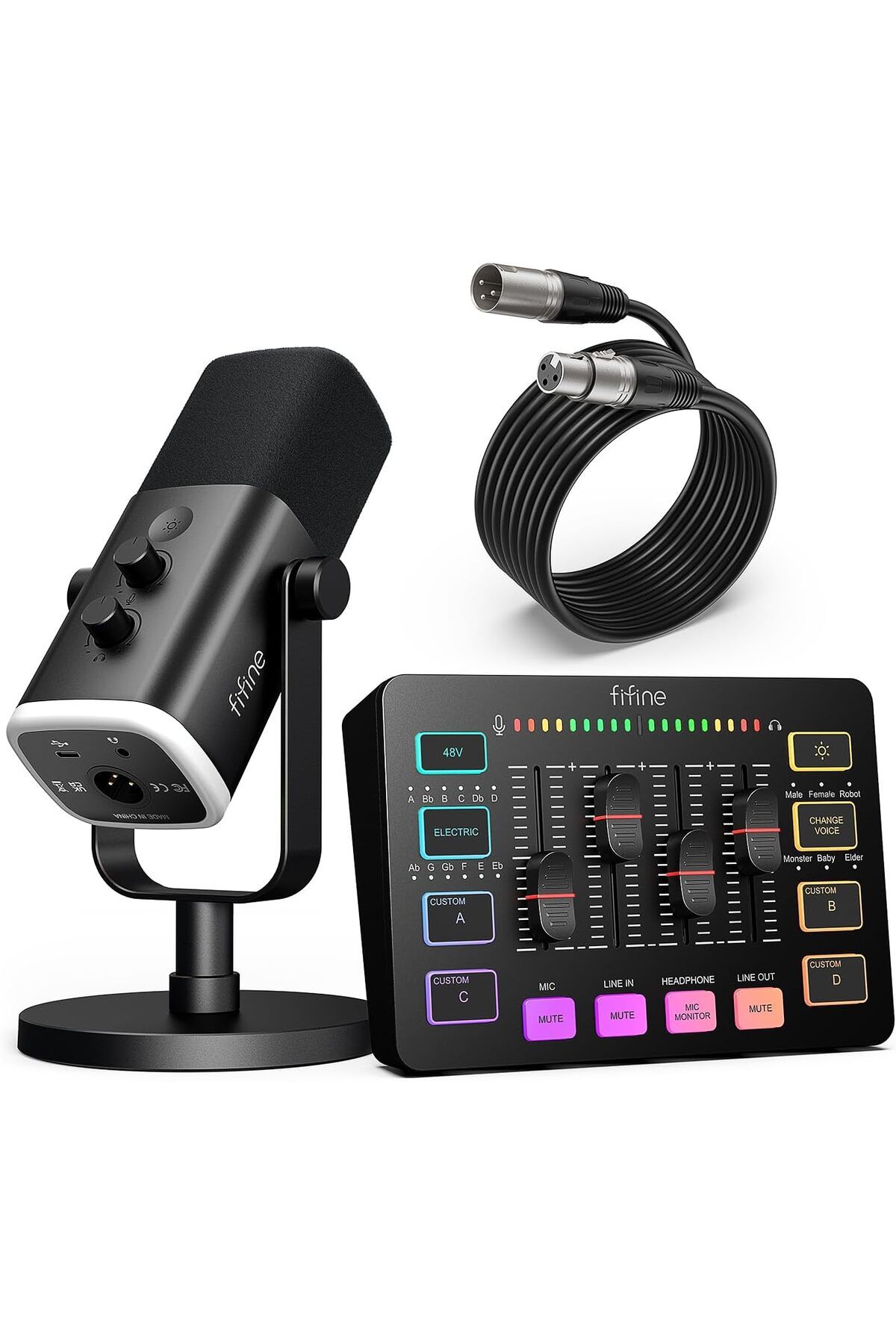 Fifine-Gaming Equipment Bundle, Dynamic XLR/USB Gaming Microphone Set with Streaming Audio Mixer for 1