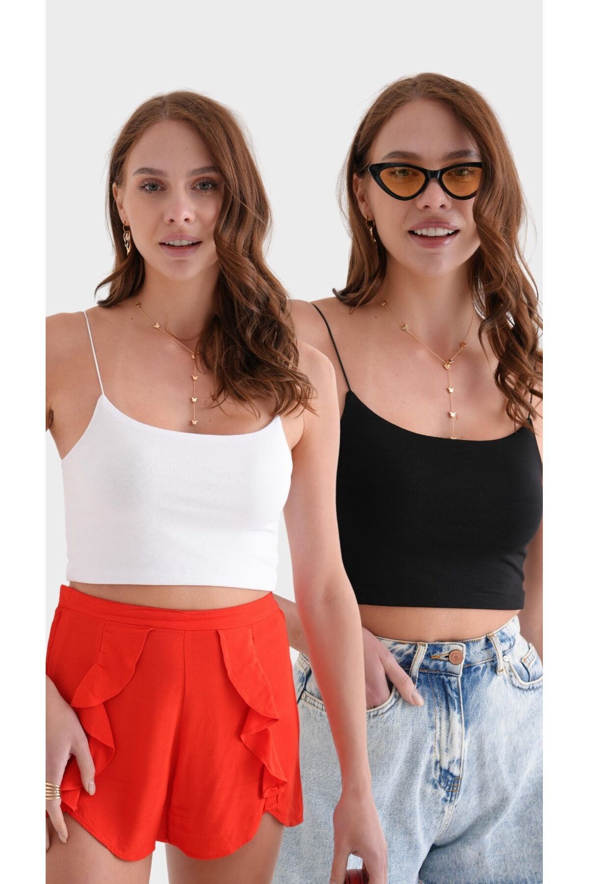 TRIKO TIME COLLECTION Kadın Siyah Beyaz Ip Askılı 2'li Paket Örme Büstiyer