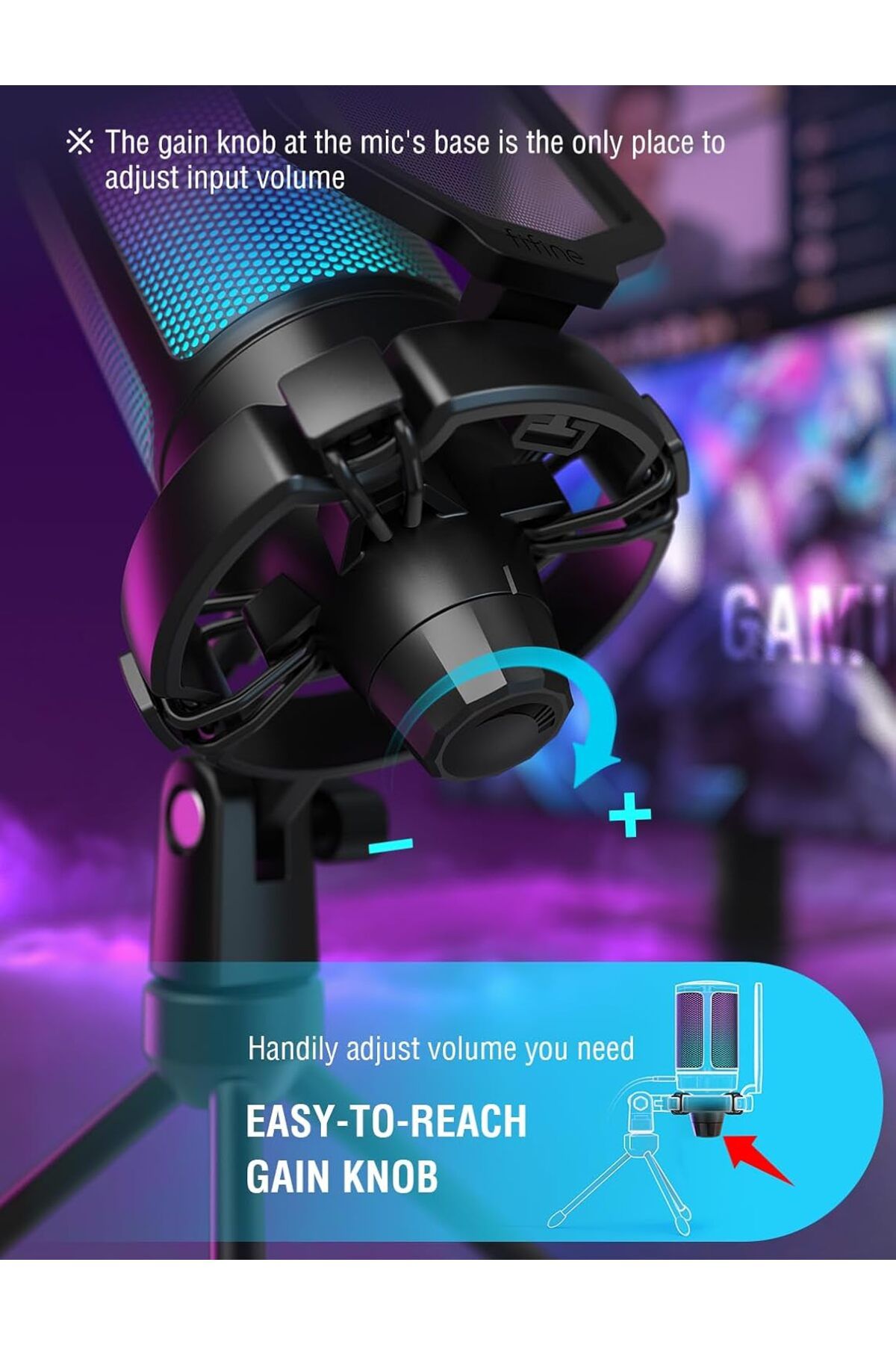 Fifine-Gaming USB Microphone for PC PS5, Condenser Mic with Quick Mute, RGB Indicator, Tripod Stand, 9
