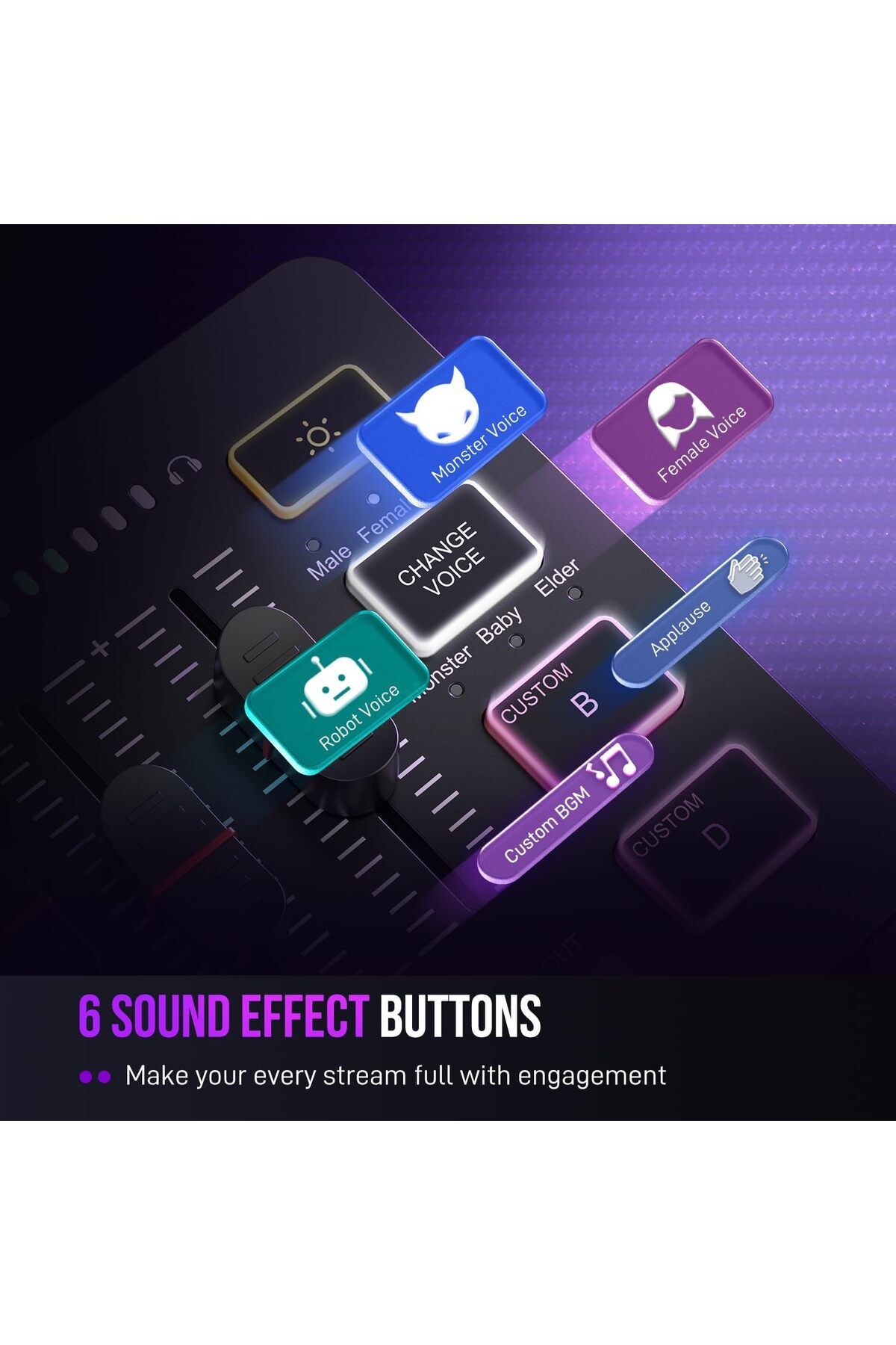 Fifine-Gaming Audio Mixer, Streaming RGB PC Mixer with XLR Microphone Interface, Individual Control, 9