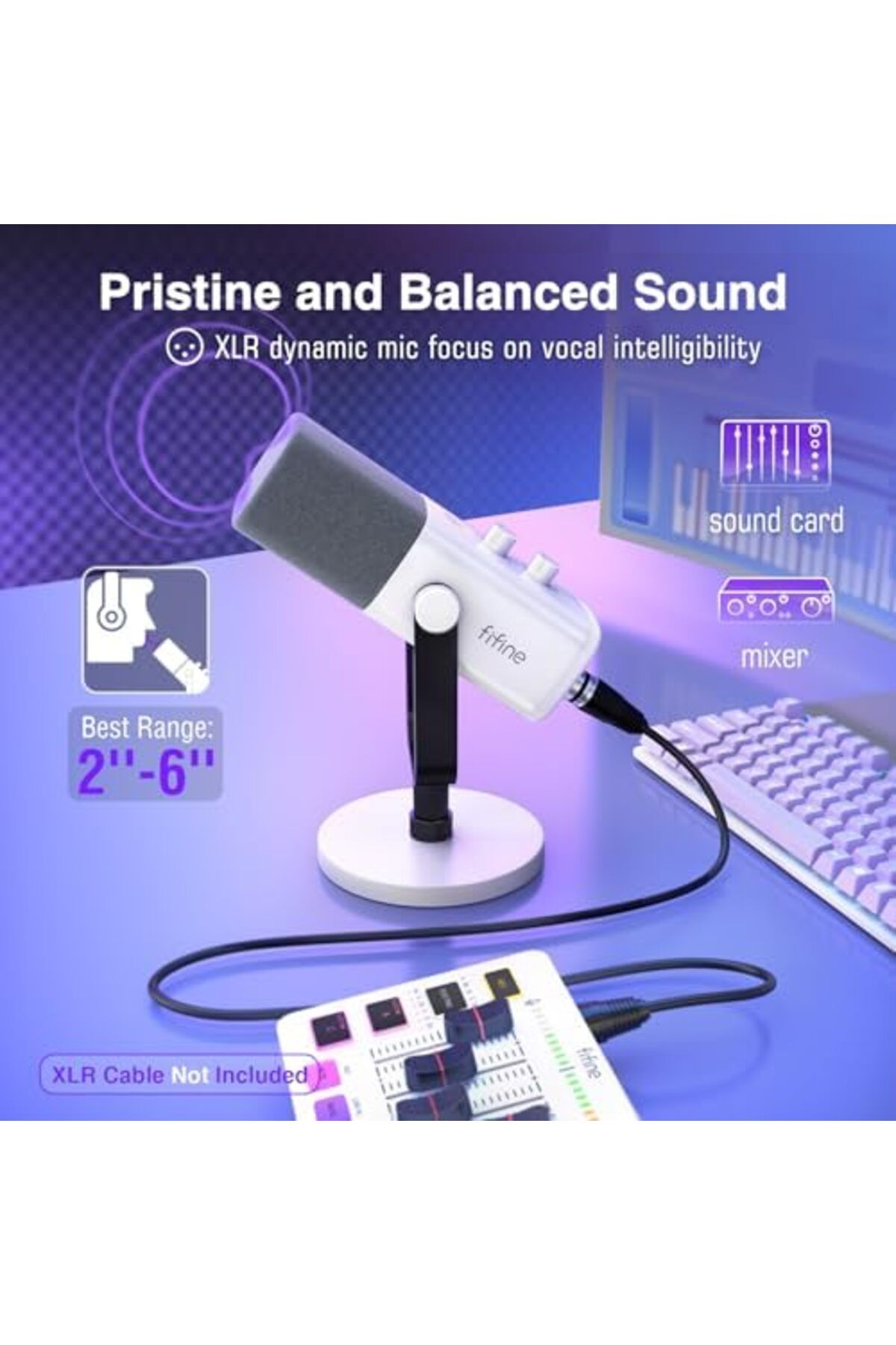 Fifine-ميكروفون ألعاب XLR/USB لبث البودكاست، ميكروفون RGB للكمبيوتر الشخصي، مع مقبض كسب، كتم الصوت 4
