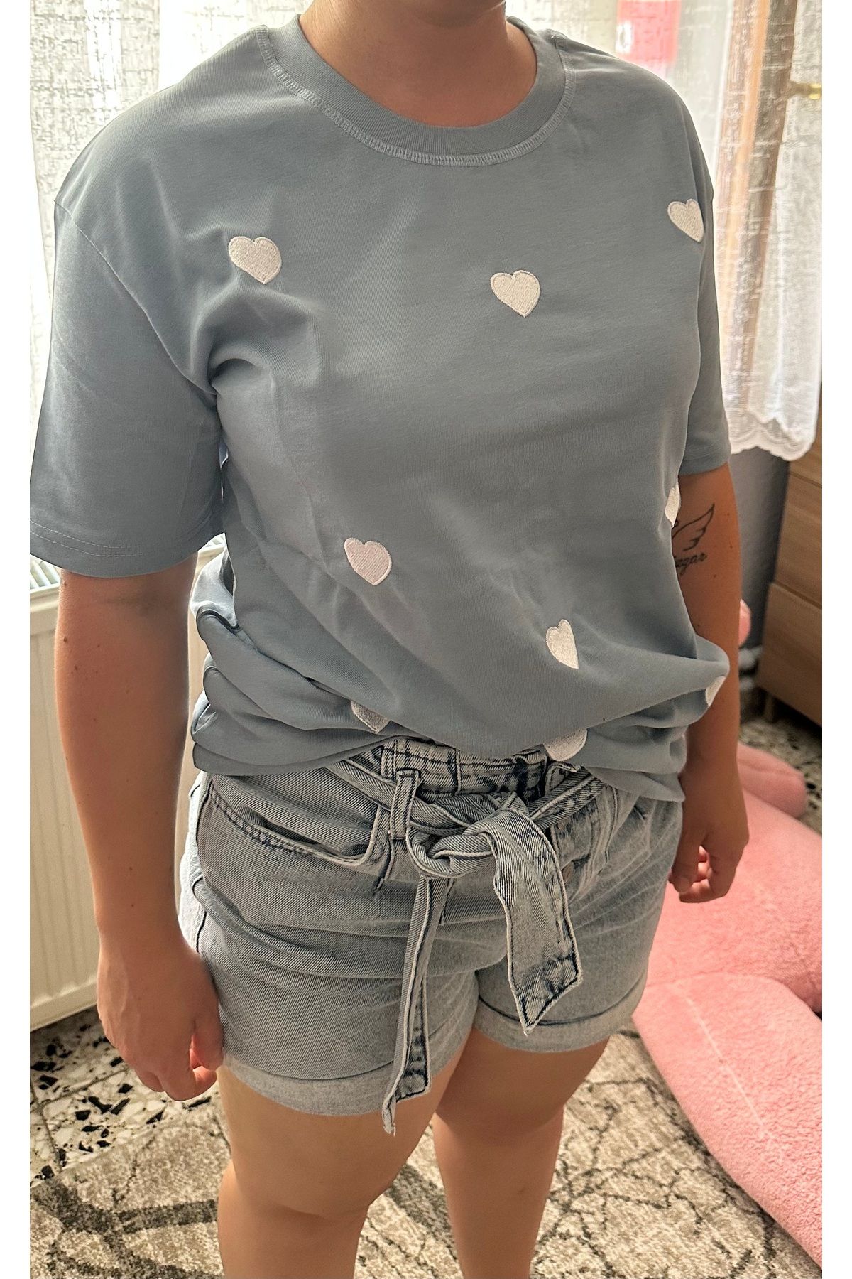 OYERGA MODA Kadın Kalp Baskılı T-shirt