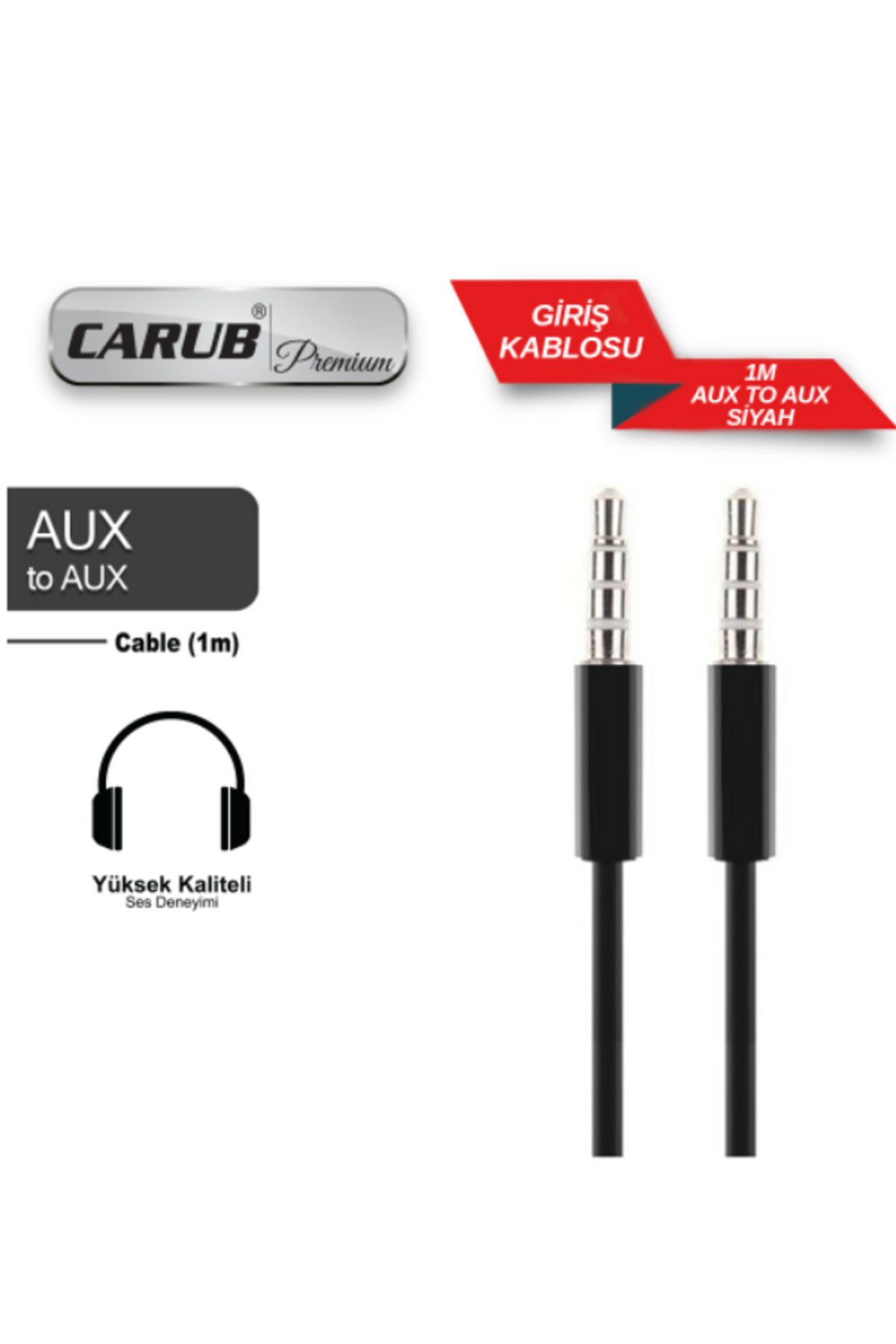 KAPOTO Araç İçi Aux to Aux Giriş Kablosu 1 Metre Siyah Oto Teyp Müzik Aktarma Kablosu 3.5mm Ses Kablosu