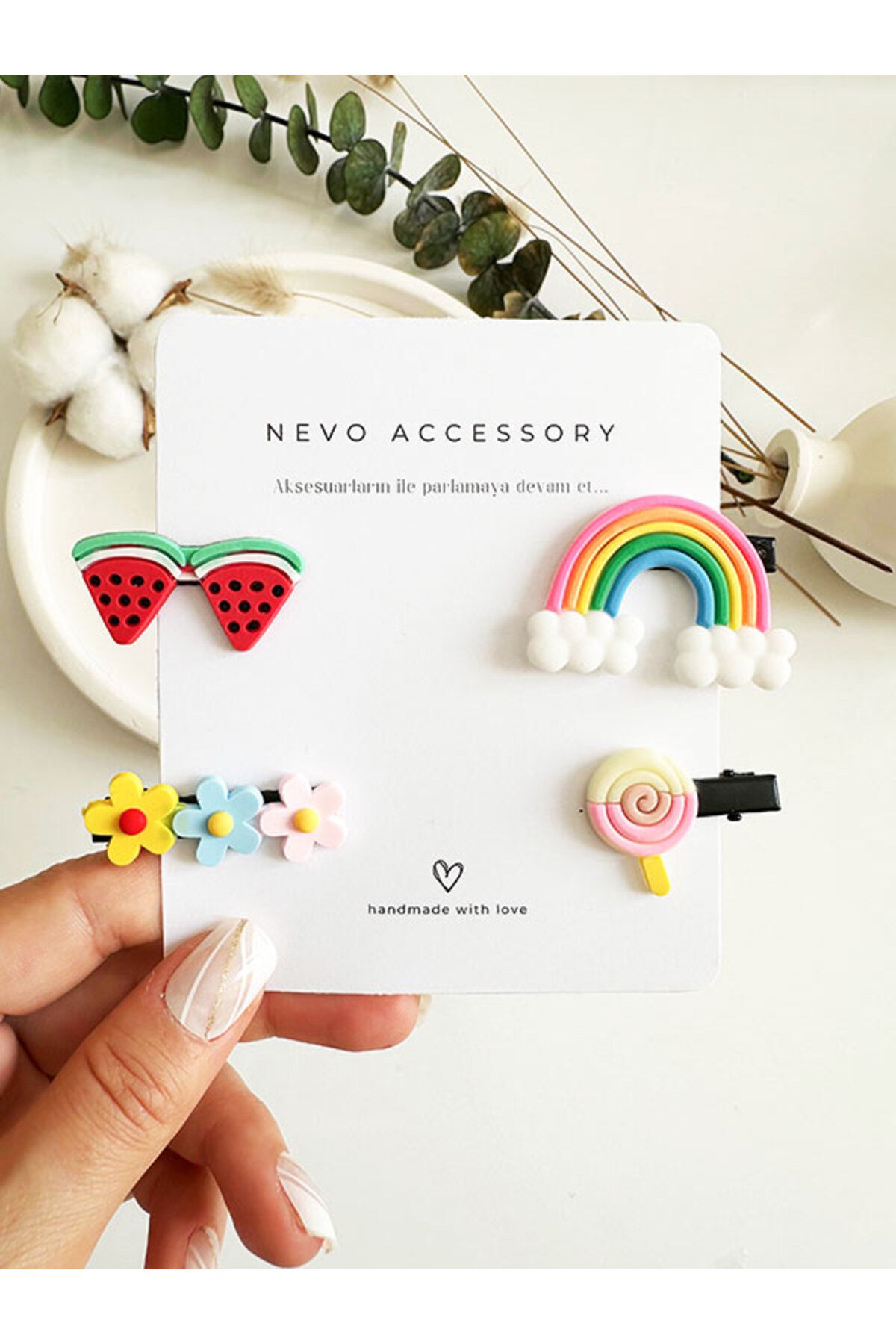 NevoAccessory Çocuk Karışık Desenli 4'lü Toka Seti