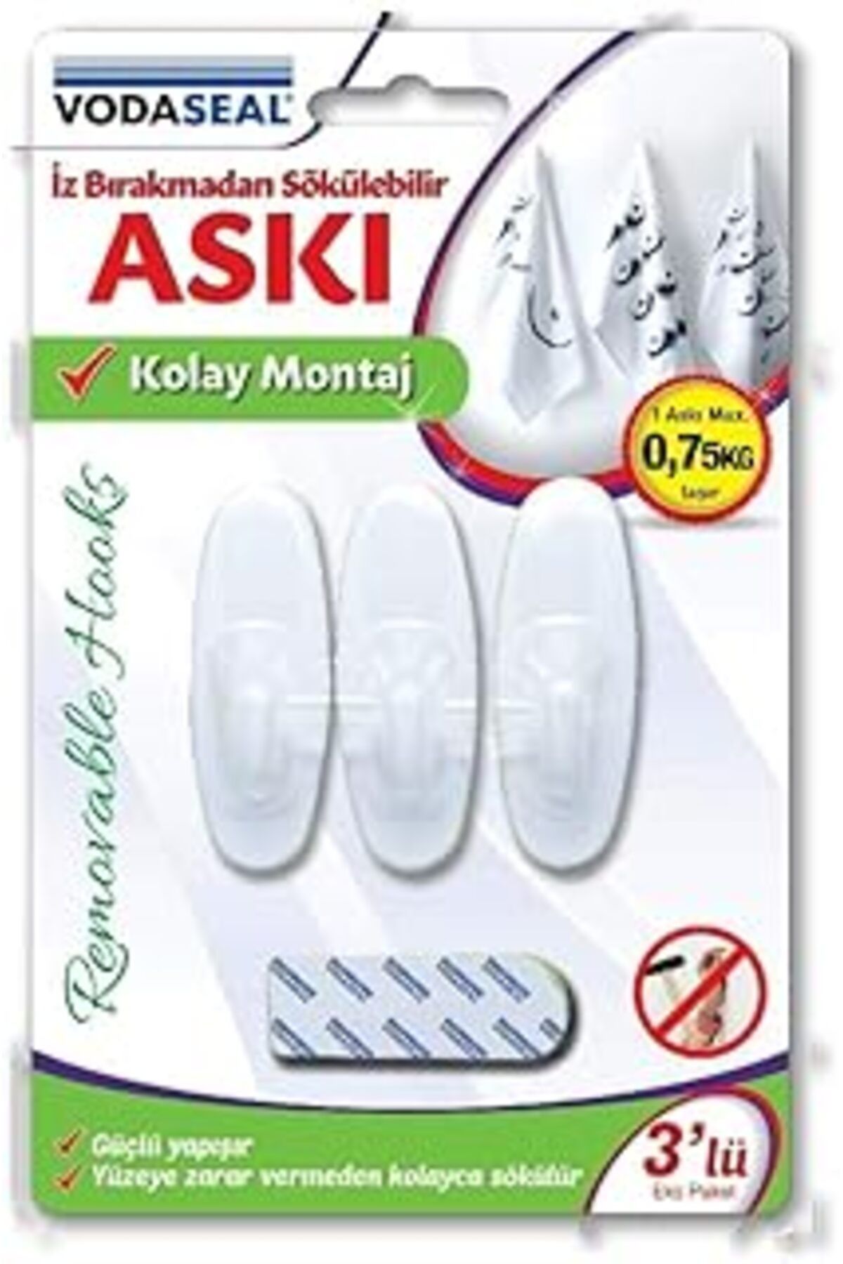 Qedii Vodaseal 53.01.081 İz Bırakmaz 3'Lü Oval Askı, Beyaz
