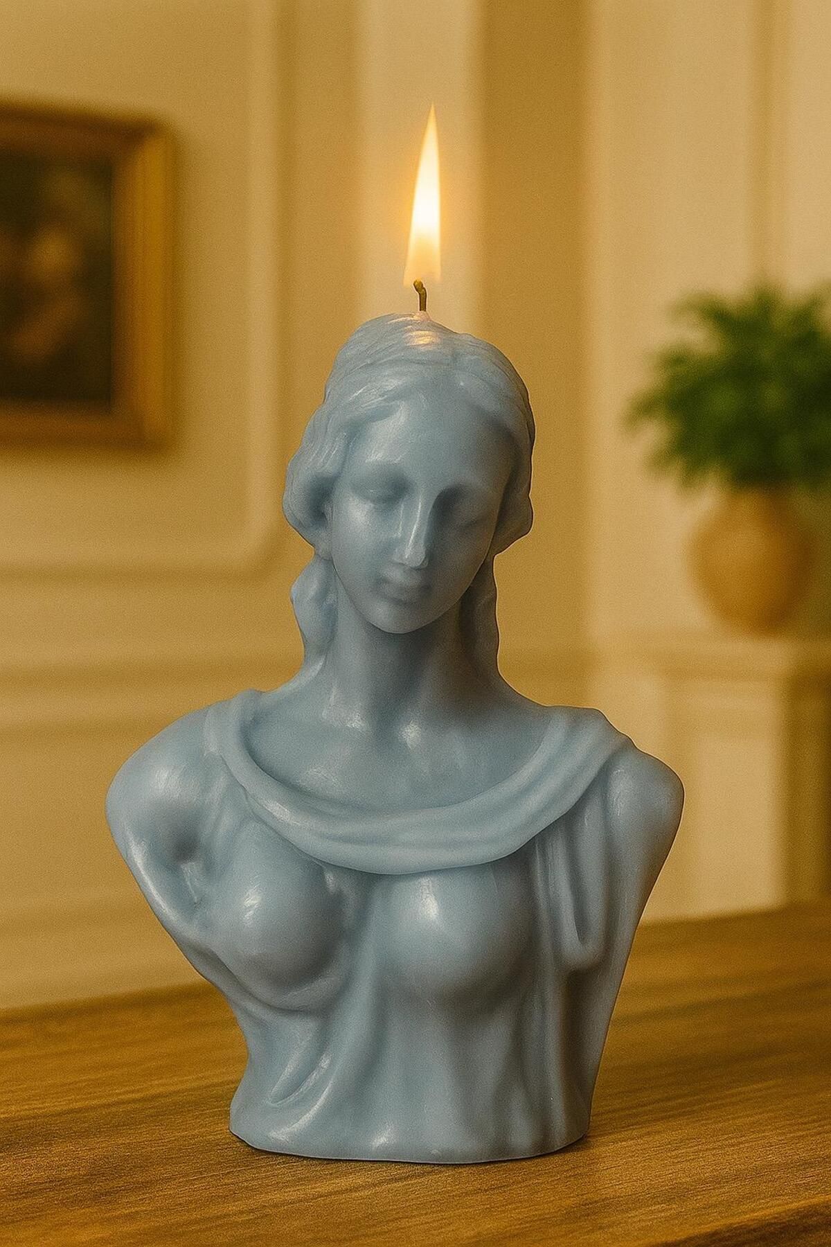 VINTAGE CANDLES Kadın Büst Şeklinde Dekoratif Heykel Mum - Bebek Mavisi,El Yapımı