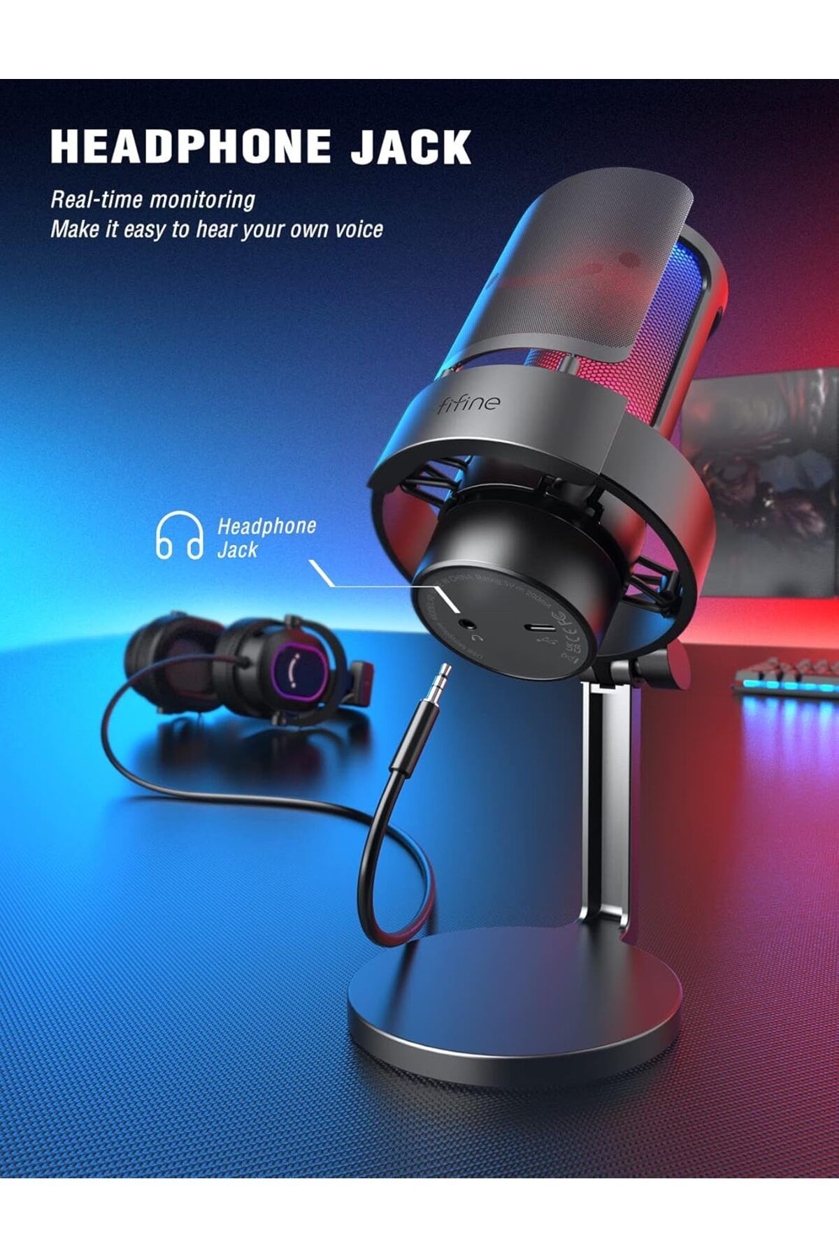 Fifine-Gaming Microphone, USB PC Mic for Streaming, Podcasts, Recording, Condenser Computer Desktop 5