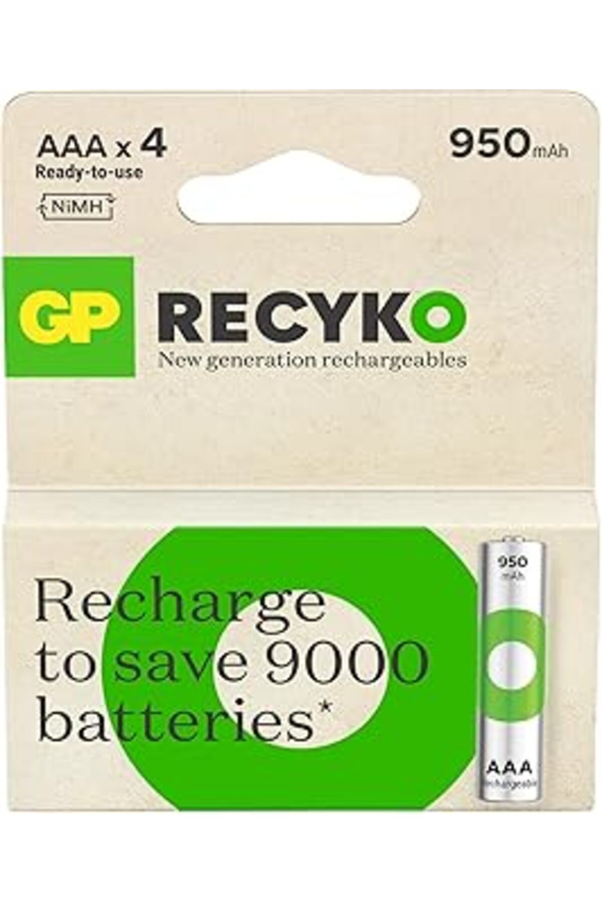 Roses Store Gp Batteries Recyko 950 Aaa İnce Kalem Ni-Mh Şarjlı Pil, 1.2 Volt, 4'Lü Kart