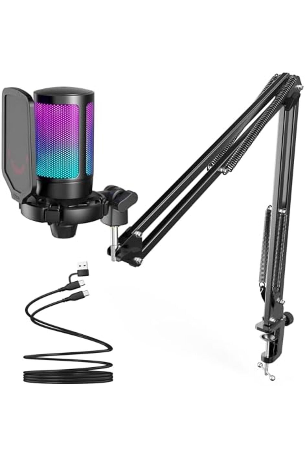 Shopi-FIFINE Gaming PC USB Microphone, Podcast Condenser Mic with Boom Arm, Pop Filter, Mute Button for St 2