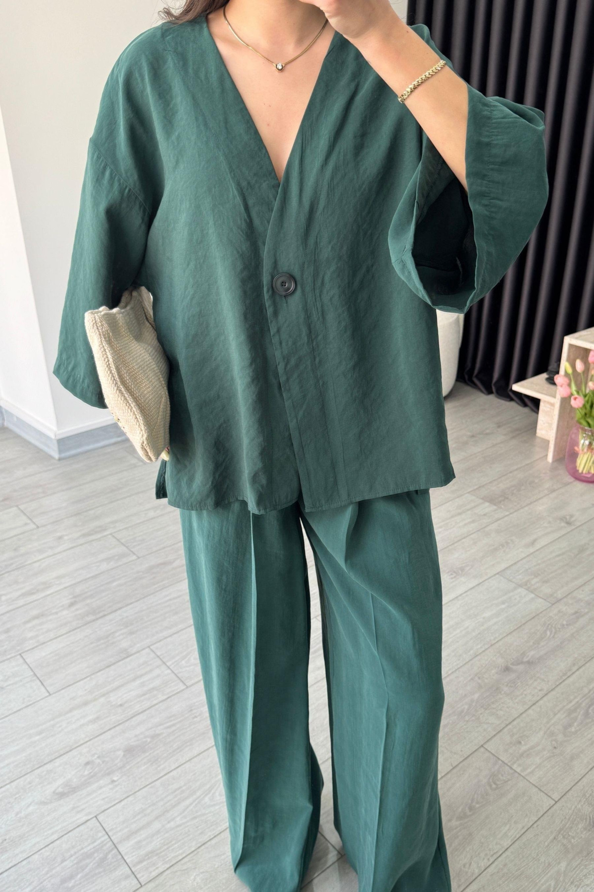 My Blog-Emerald Single Button Detailed Modal Suit - 51173 6