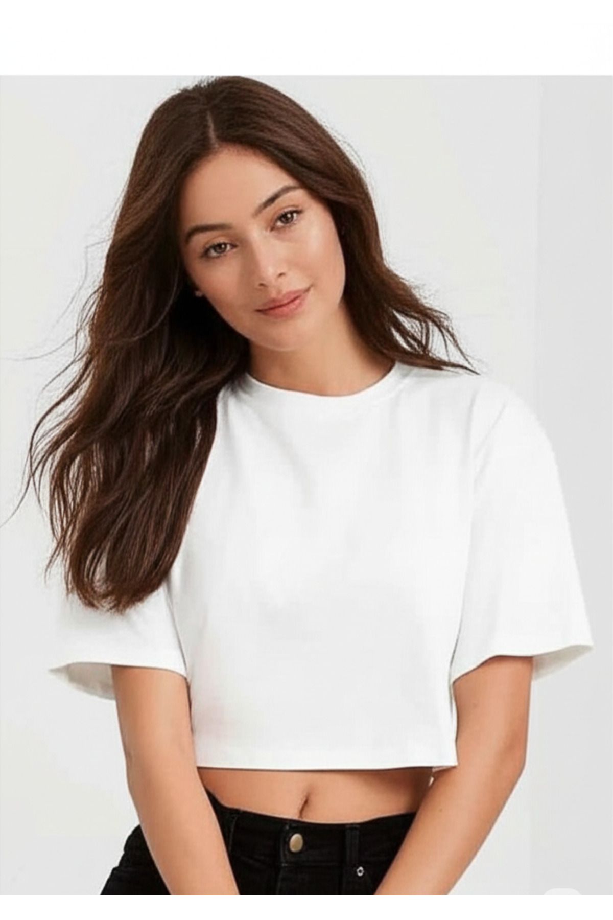 S&T MODA Kadın Kısa Kollu Organik Pamuklu Bisiklet Yaka Crop T-shirt