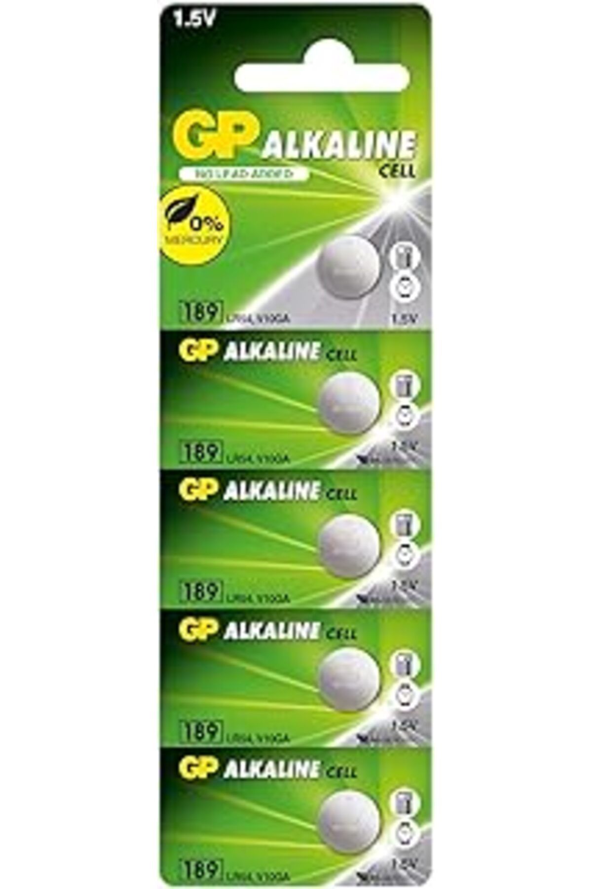 Pazarcan Gp Batteries Gp189 Lr54/189/V10Ga Boy Alkalin Düğme Pil, 1.5 Volt, 5'Li Kart