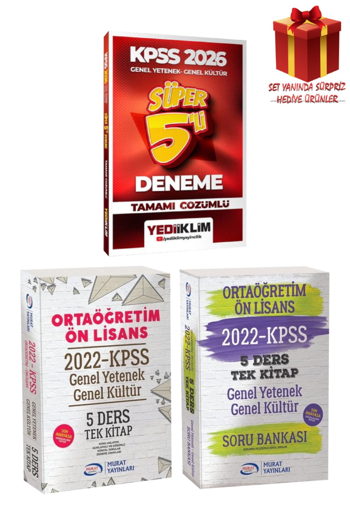 Yediiklim Yayınları KPSS 2026 GYGK Süper 5'li Deneme+ 5 Ders Tek Kitap GYGK Konu Anlatımı+ Soru Bankası+ Sürpriz Hediye